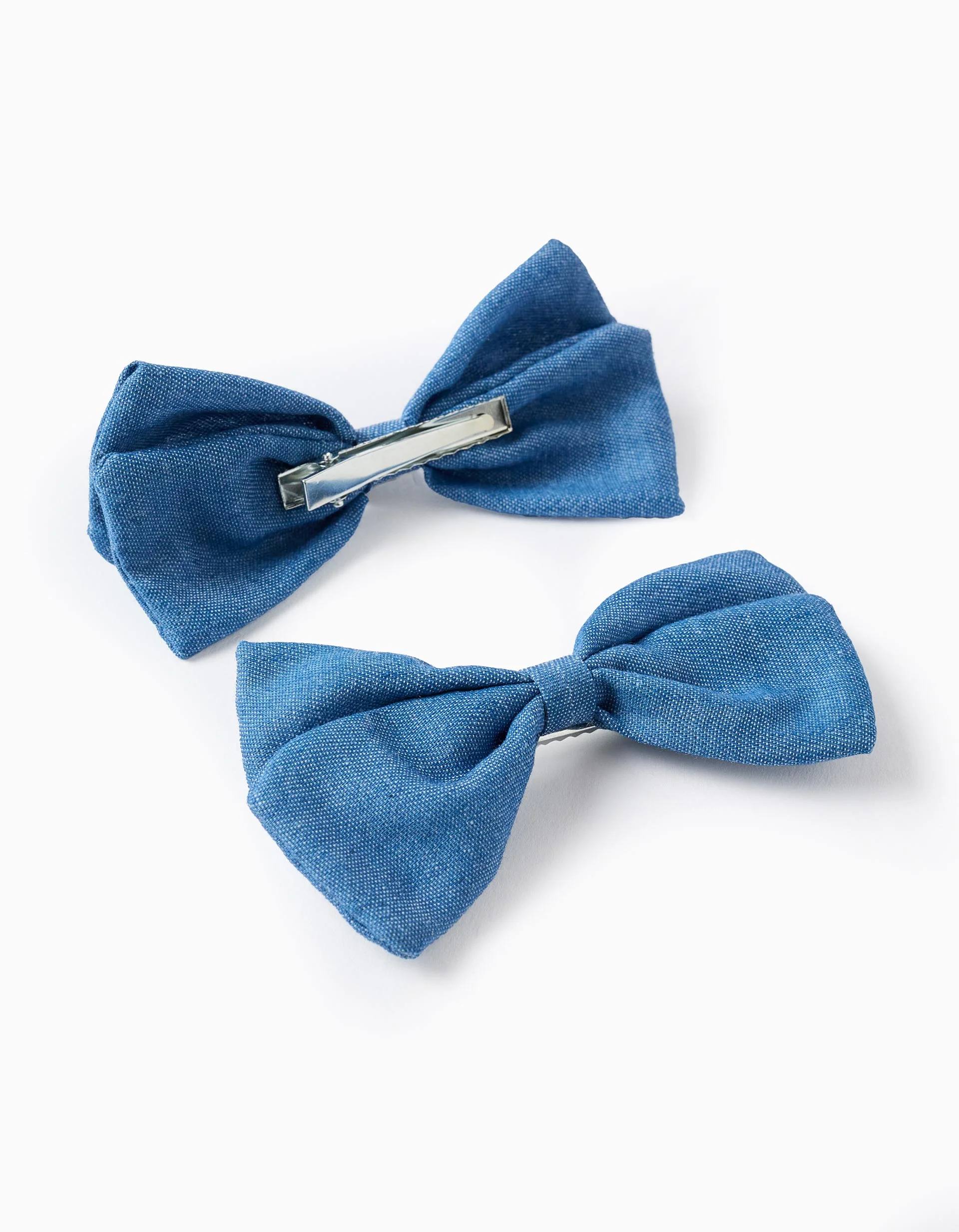 Pack of 2 Hair Clips with Denim Bows for Babies and Girls, Blue - Image 2