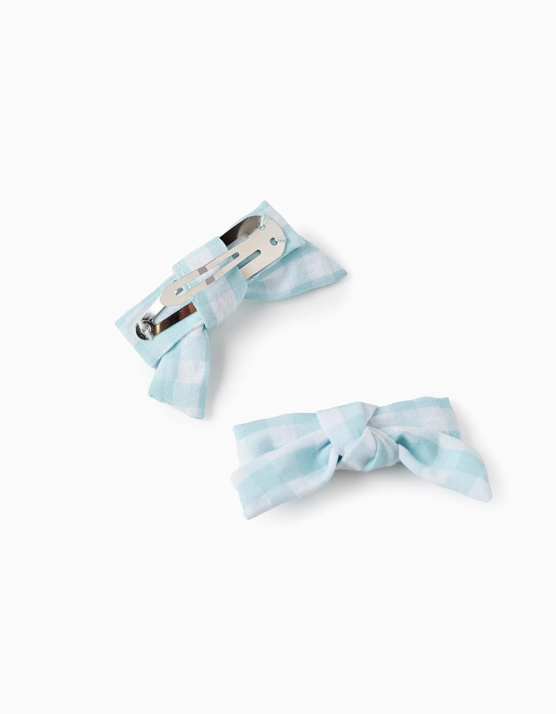 Pack of 2 Hair Clips with Vichy Bows for Babies and Girls, White/Blue - Image 2