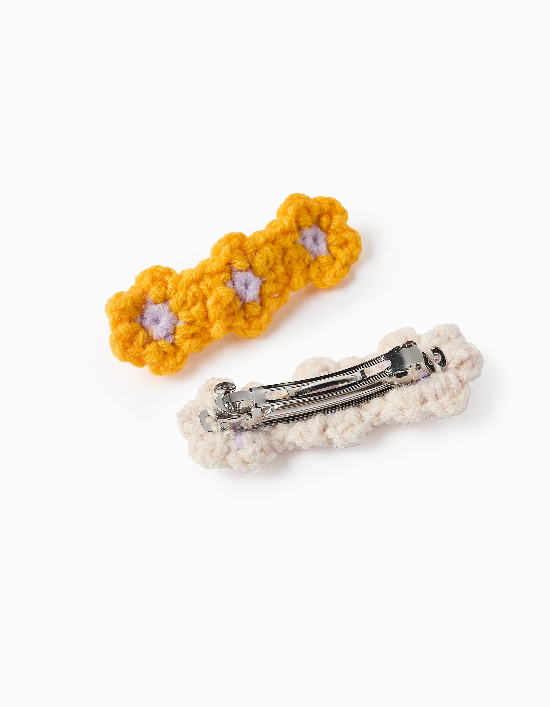 Pack of 2 Hair Slides with Crochet Flowers for Babies and Girls, Lilac/White/Yellow - Image 2