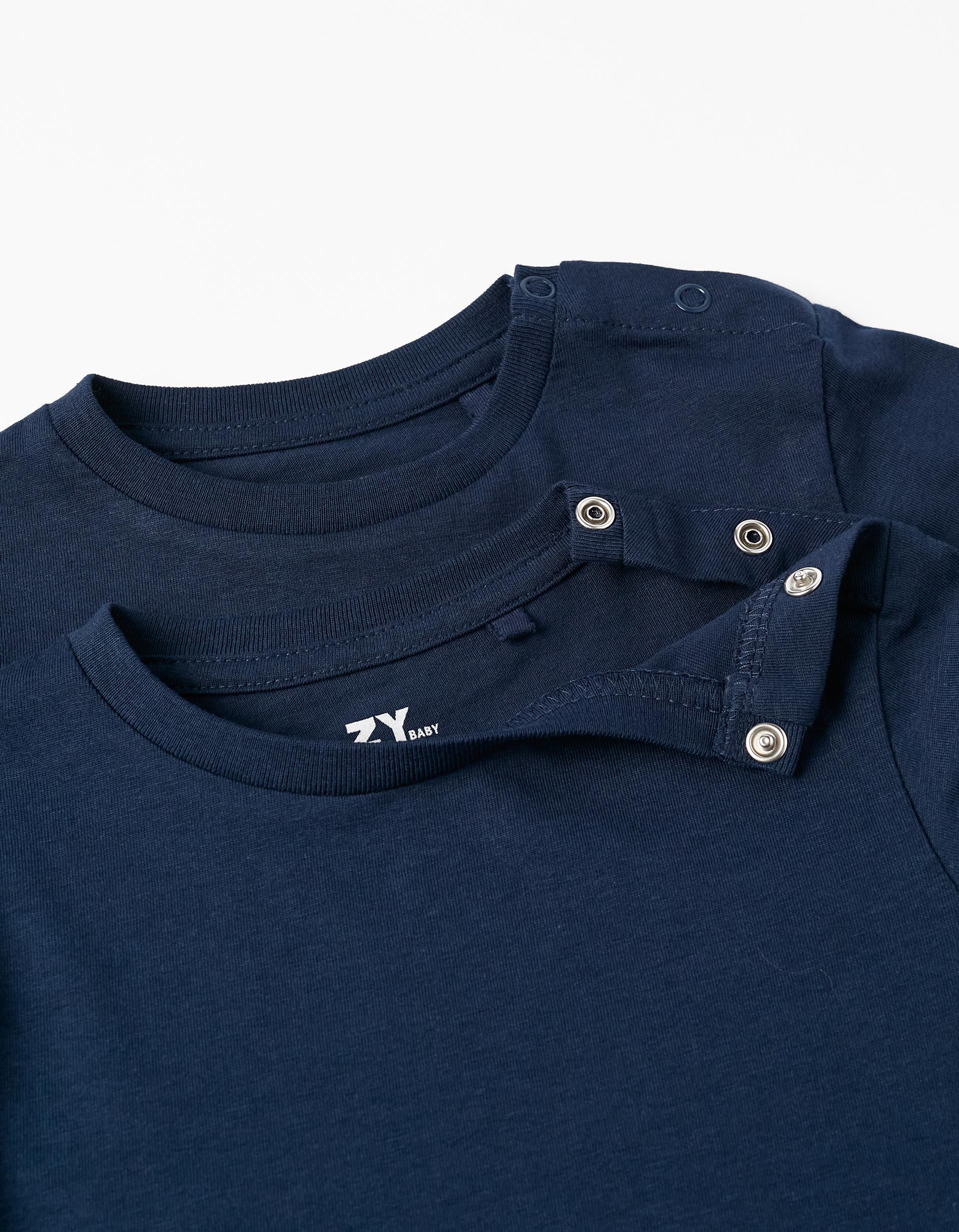 Pack of 2 Long Sleeve T-Shirts for Baby Boys, Dark Blue - Image 3
