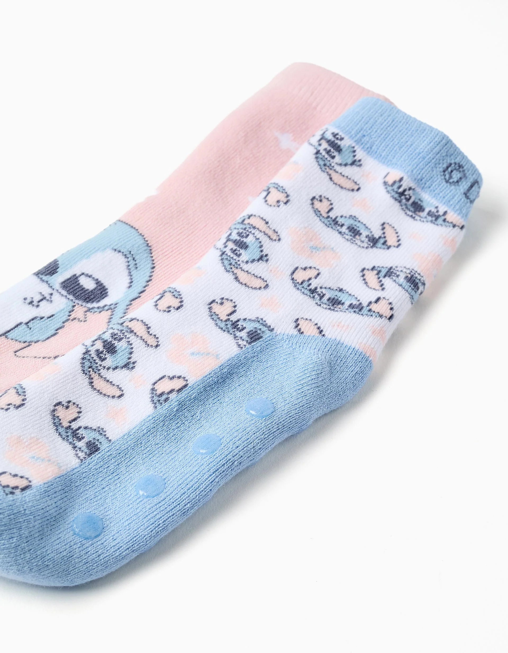 Pack of 2 non-slip socks with Stitch prints for girls, white/blue/pink - Image 3
