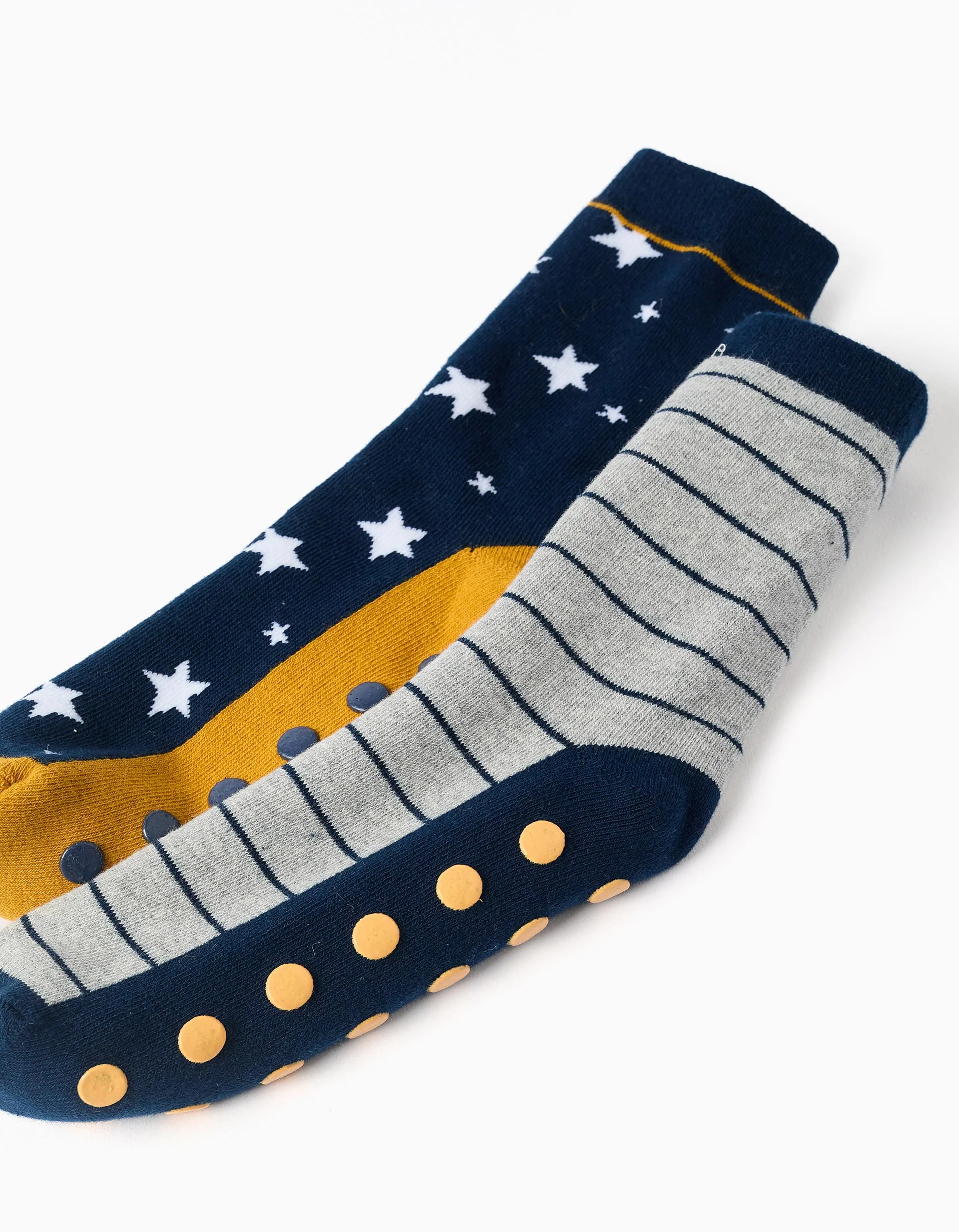 Pack of 2 non-slip thick socks with motifs for boys, blue/grey/yellow - Image 3