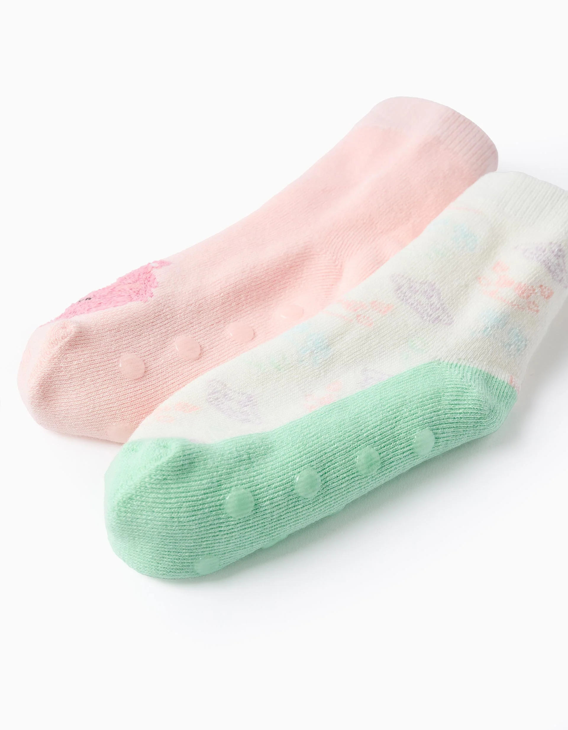 Pack of 2 Pairs of Non-slip Socks for Girls 'Monsters', Pink/White - Image 3