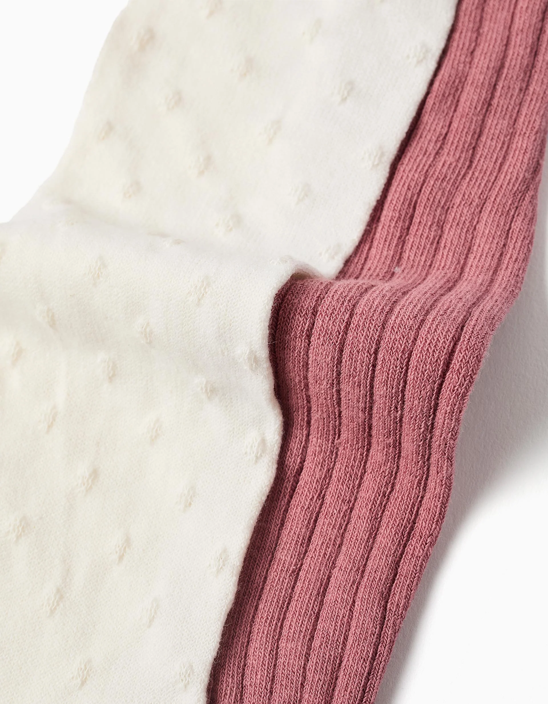 Pack of 2 pairs of ribbed/jacquard tights for baby girls, white/pink - Image 3