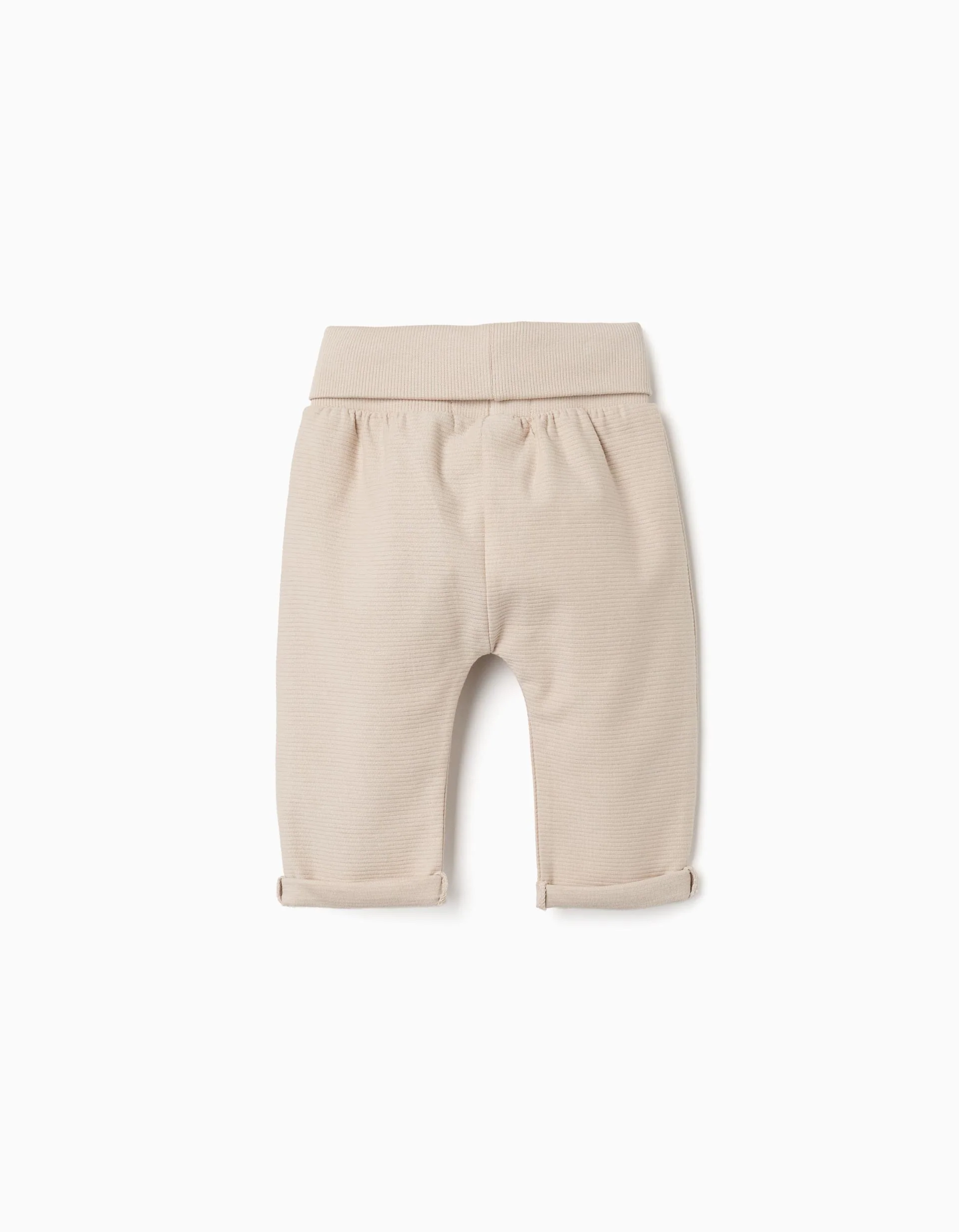 Pack of 2 plain/ribbed cotton trousers for newborns, white/beige - Image 2