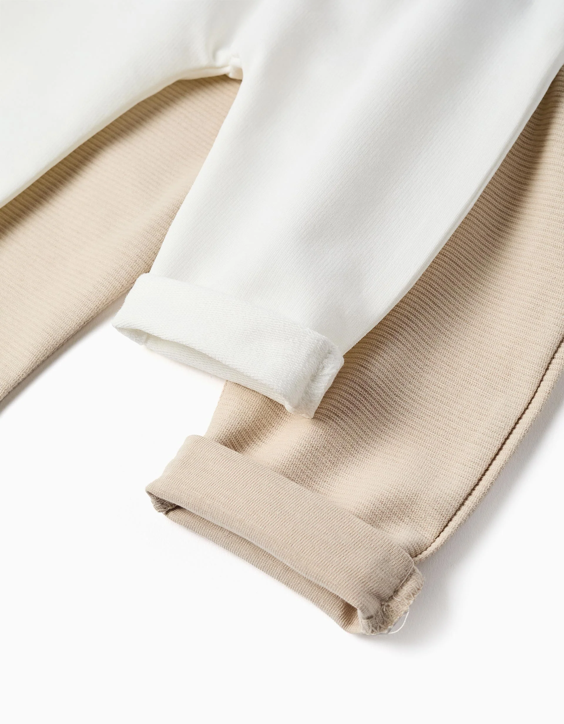 Pack of 2 plain/ribbed cotton trousers for newborns, white/beige - Image 4
