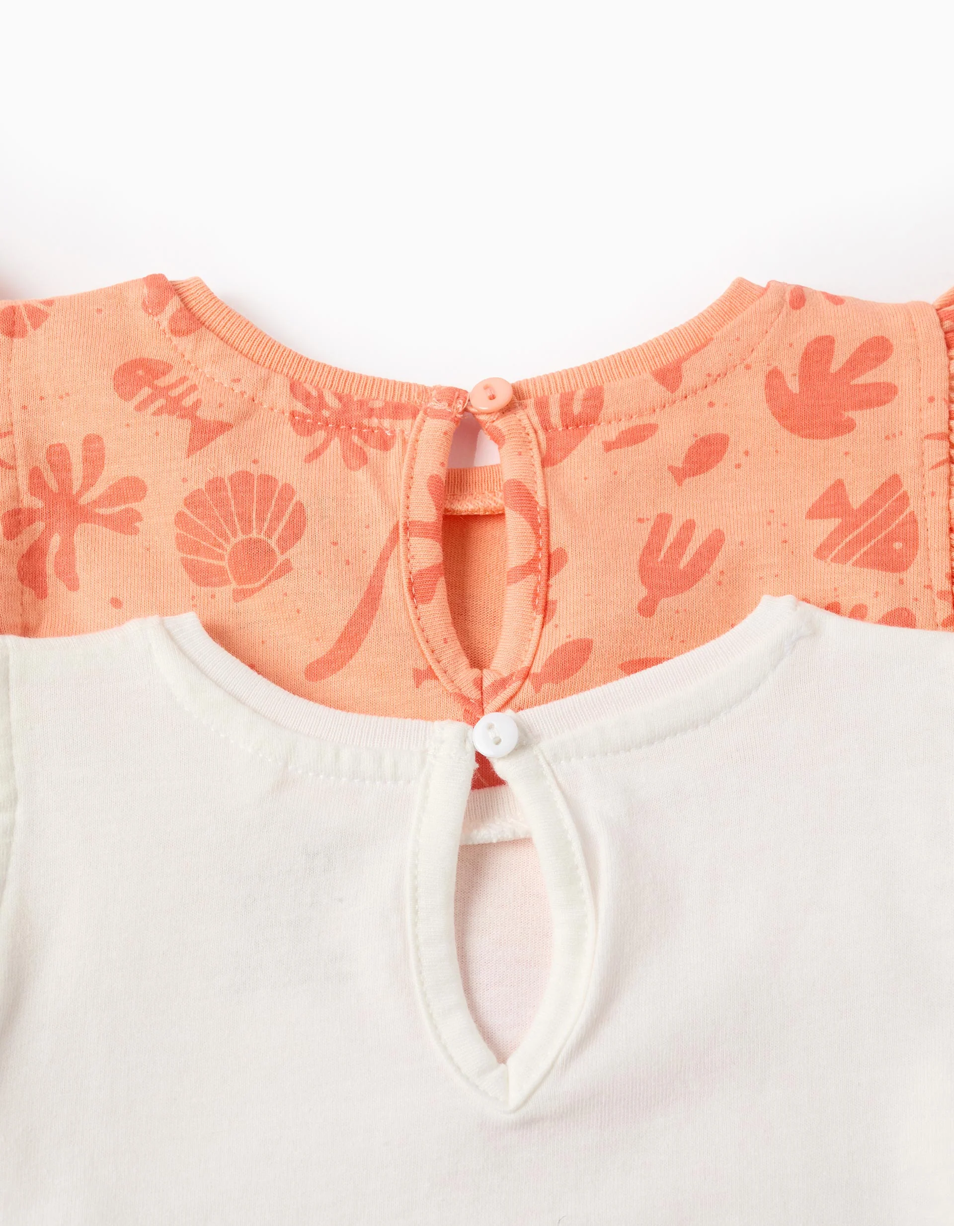 Pack of 2 Tops with Ruffles for Baby Girls 'Island', White/Coral - Image 3