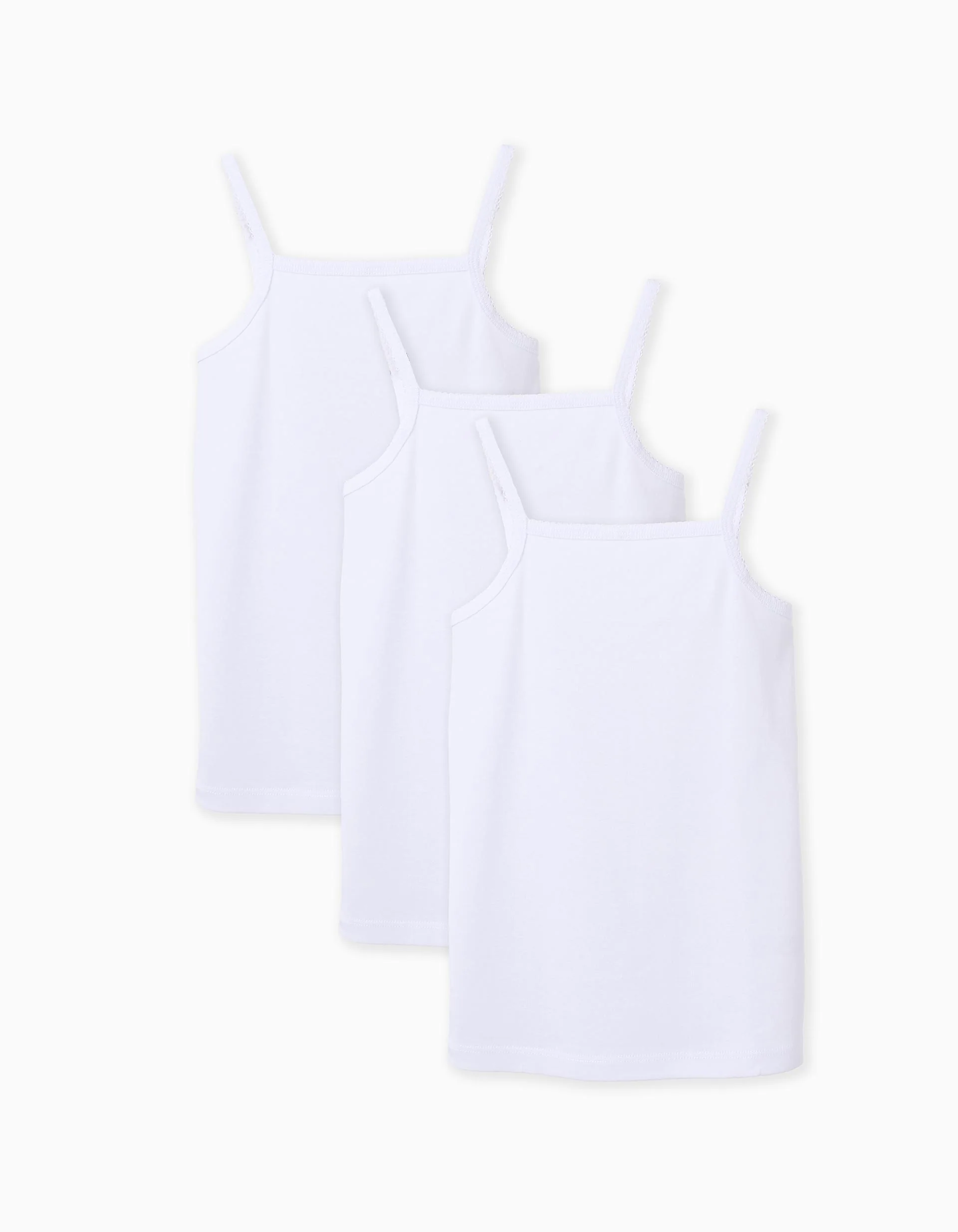 Pack of 3 Cotton Strappy Vest Tops for Girls, White