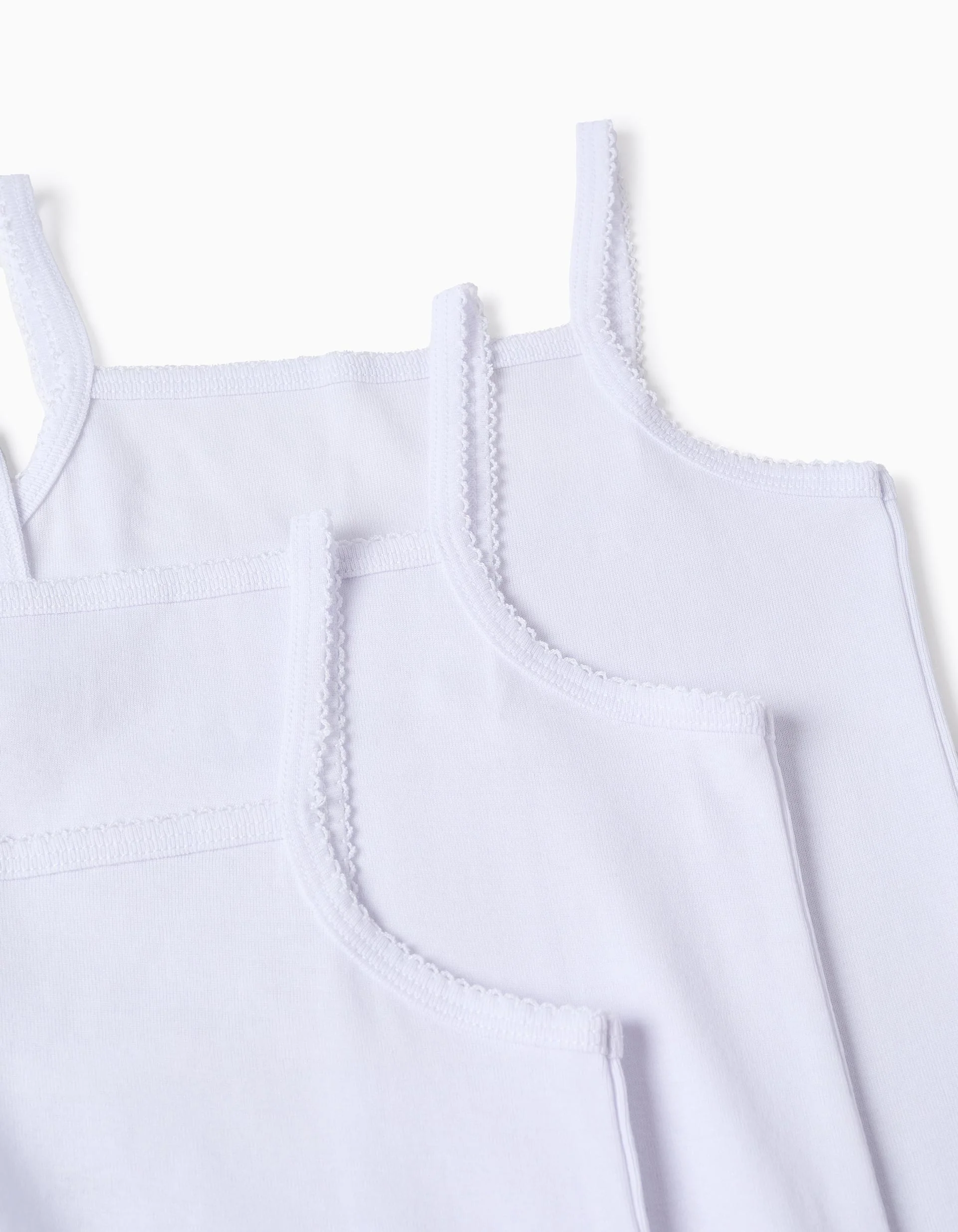 Pack of 3 Cotton Strappy Vest Tops for Girls, White - Image 3