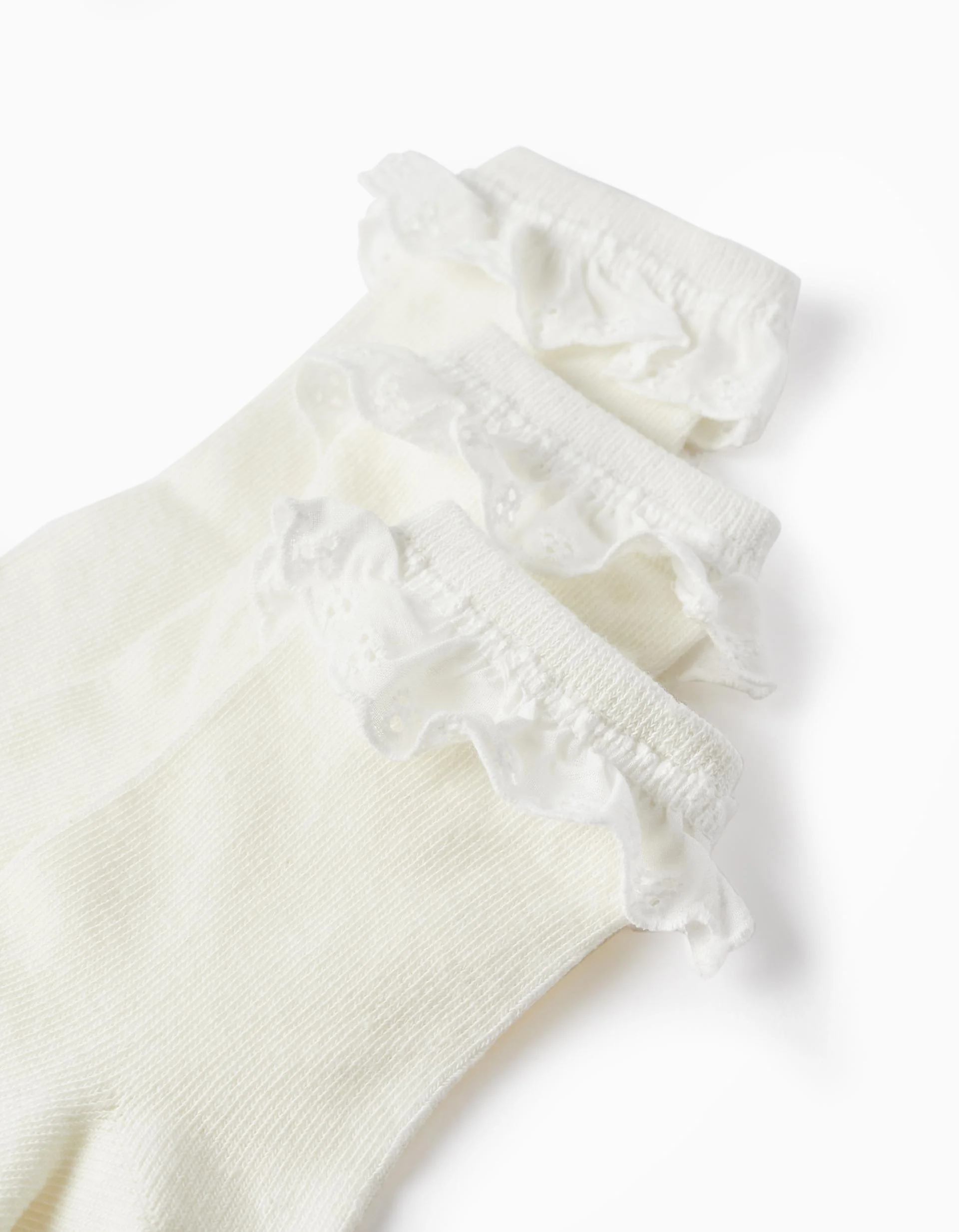 Pack of 3 Pairs of Socks with English Embroidery for Girls, White - Image 2