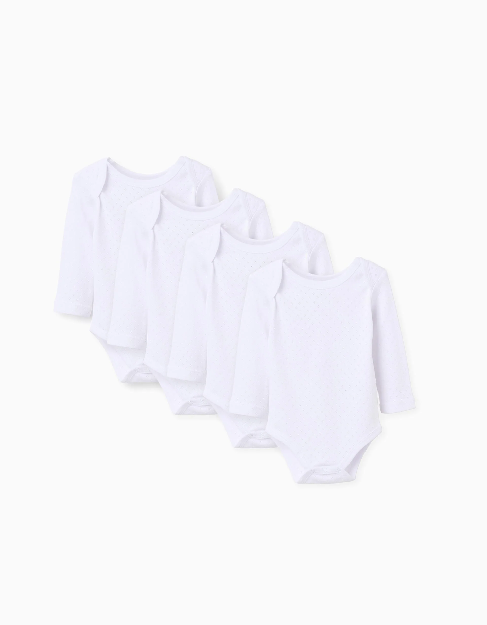 Pack of 4 bodysuits in brushed cotton for newborns and babies, white