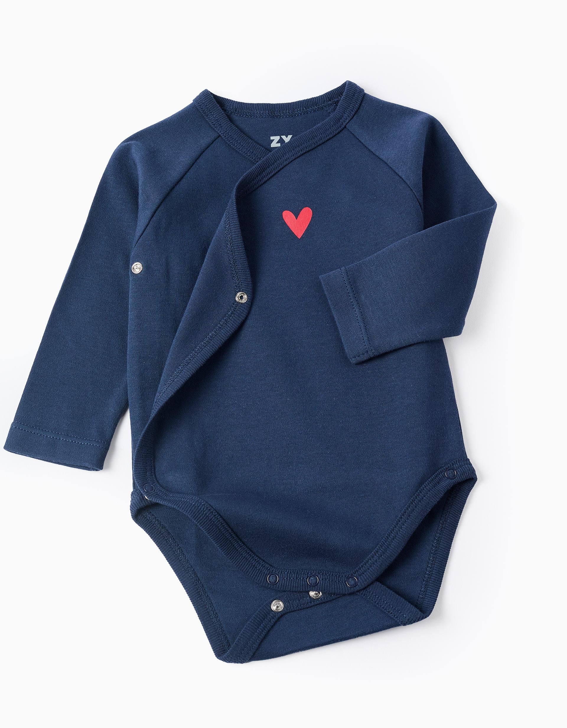 Pack of 4 Cotton Wrapover Bodysuits for Baby Girls 'Hearts', White/Blue - Image 3