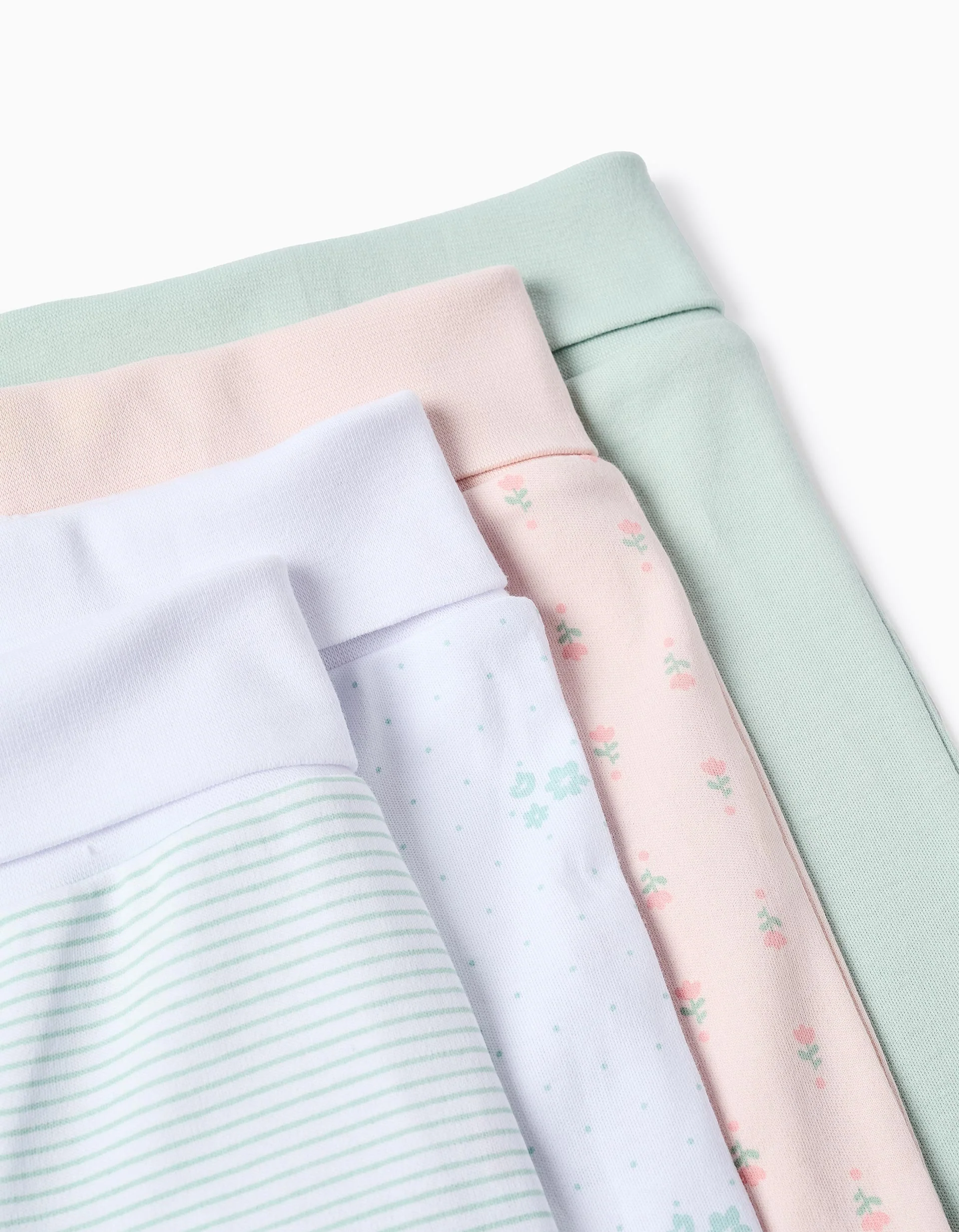 Pack of 4 Extra Comfy Trousers for Baby Girls 'Flowers', White/Green/Pink - Image 4