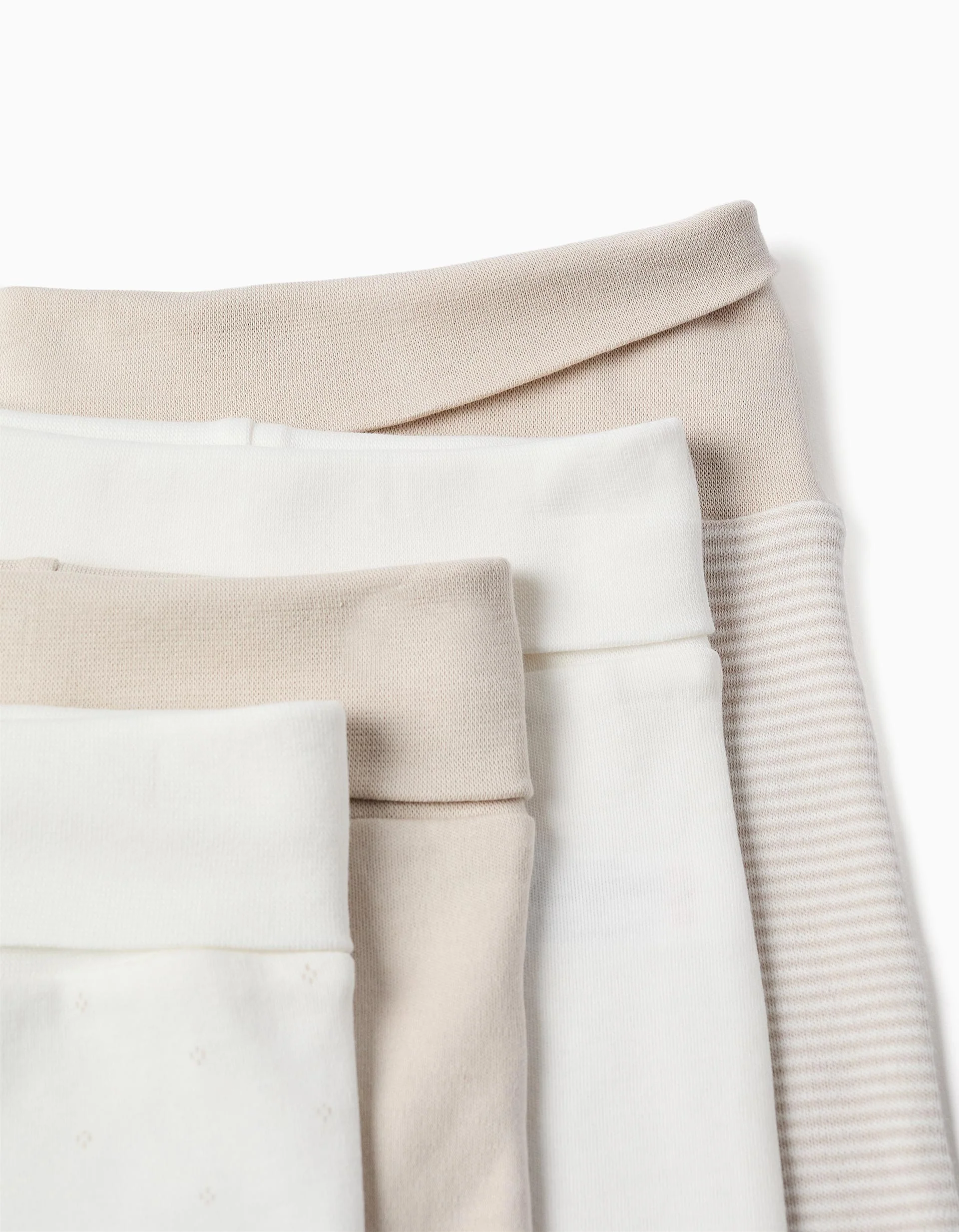 Pack of 4 footed cotton trousers for newborns, white/beige - Image 4