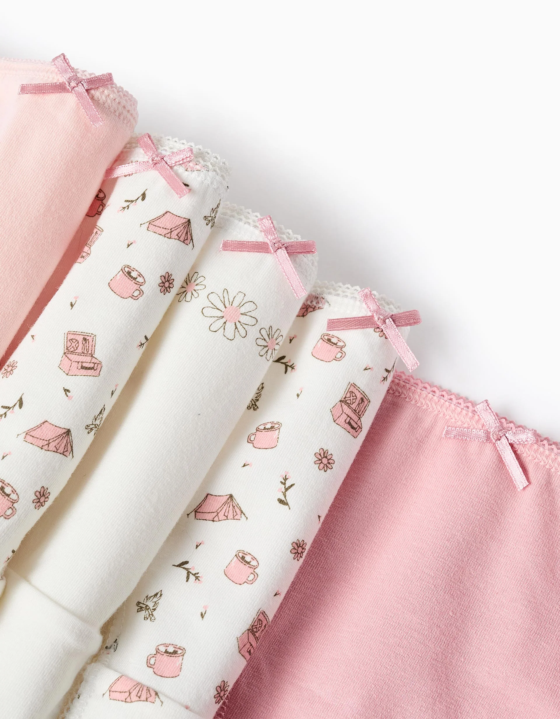 Pack of 5 Briefs for Girls 'Flowers & Camping', White/Pink - Image 3