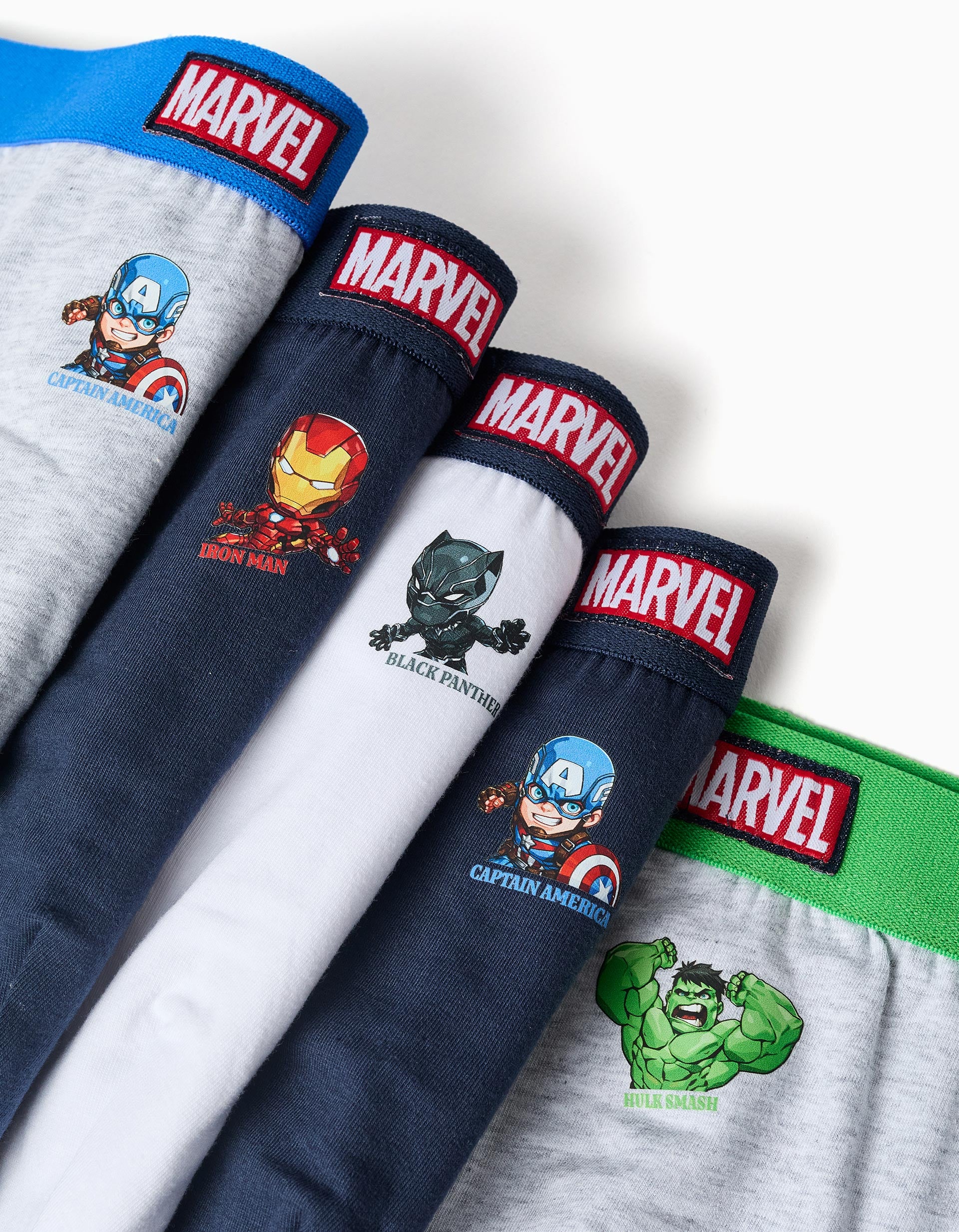 Pack of 5 briefs with Avengers prints for boys, blue/grey/white - Image 2