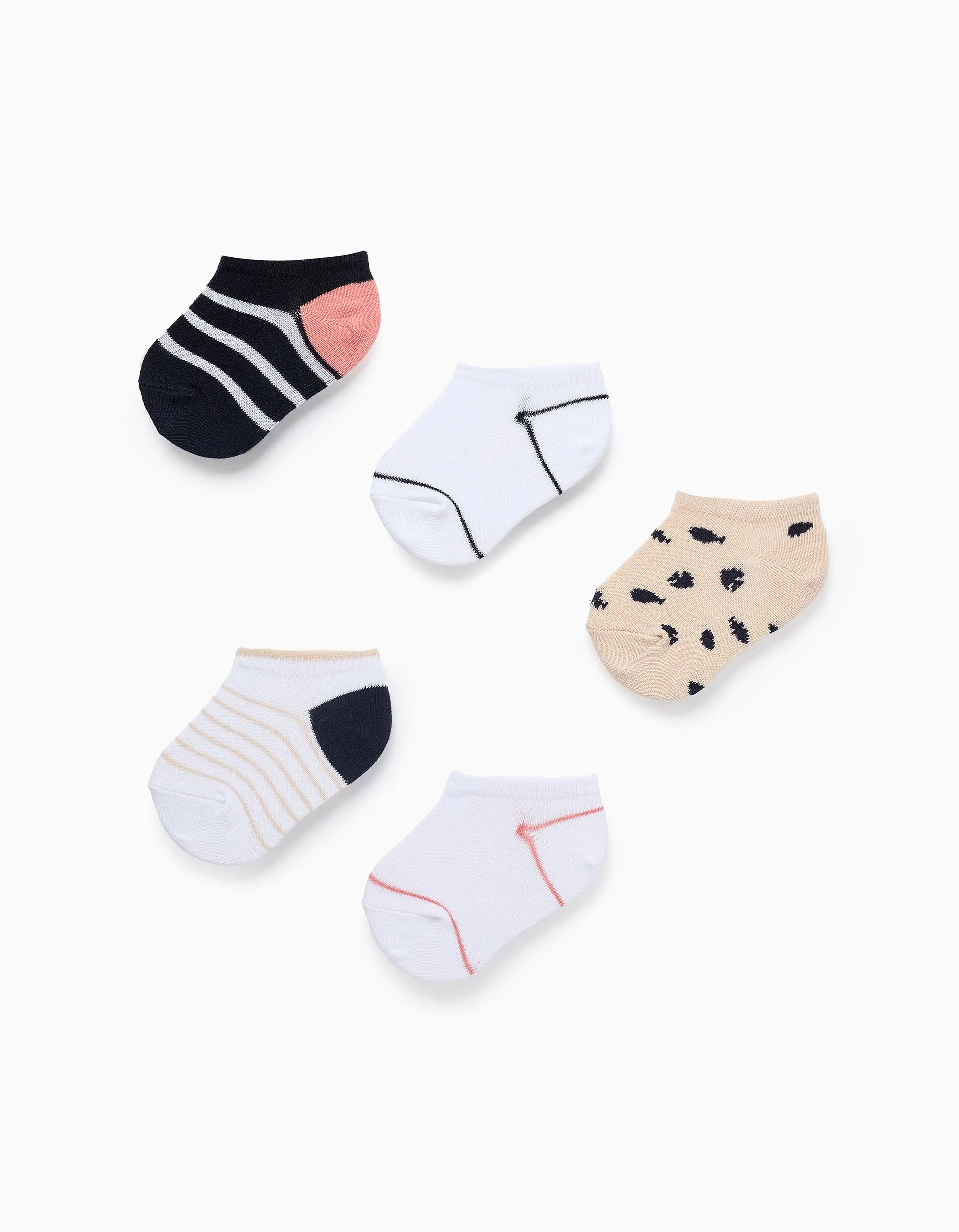 Pack of 5 Pairs of Ankle Socks for Baby Boys 'Fish', Blue/White/Beige