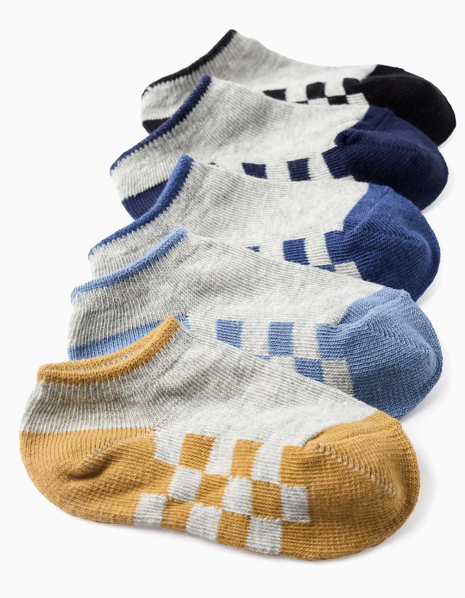 Pack of 5 Pairs of Ankle Socks for Baby Boys 'Squares', Grey/Blue/Yellow - Image 2