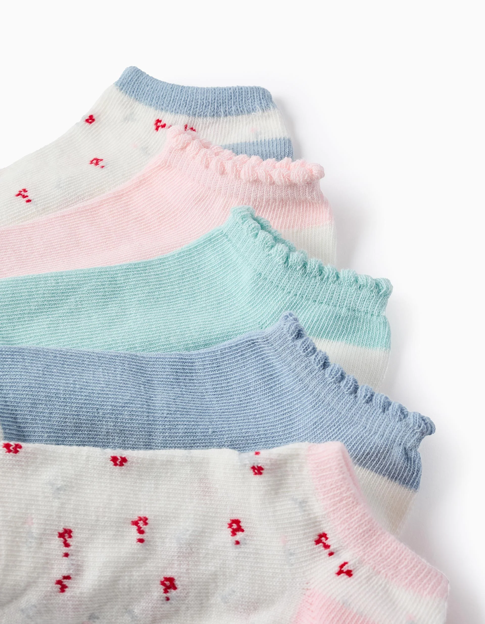 Pack of 5 Pairs of Ankle Socks for Girls 'Flowers', Multicolour - Image 2