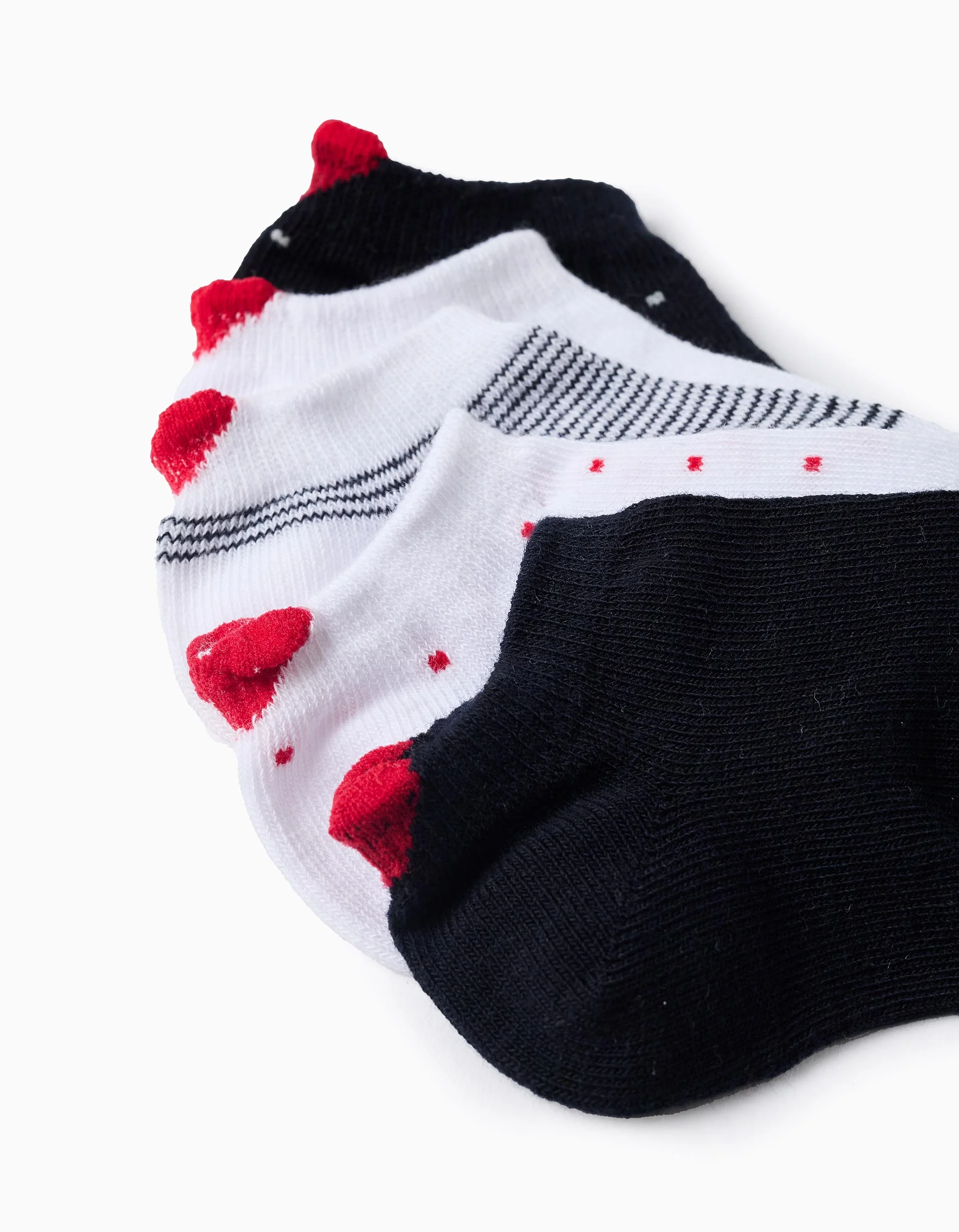 Pack of 5 Pairs of Ankle Socks with Heart for Baby Girls, White/Navy Blue - Image 2