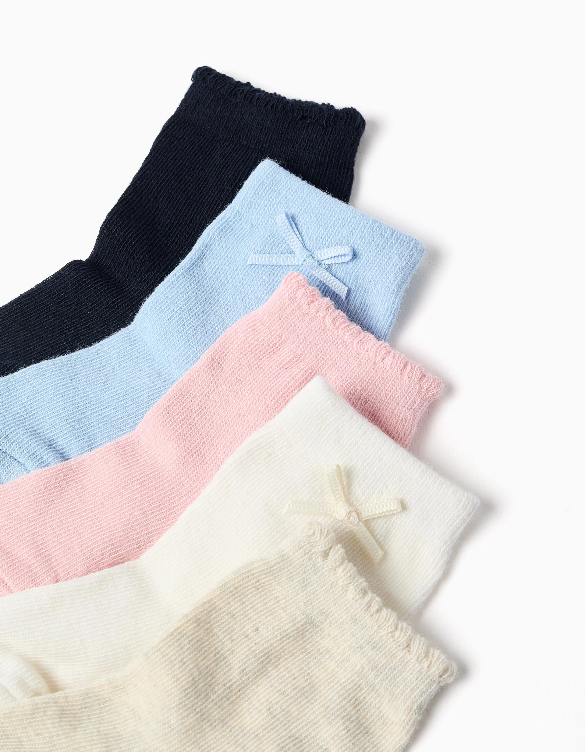 Pack of 5 pairs of plain socks for baby girls, pink/white/beige/blue - Image 2