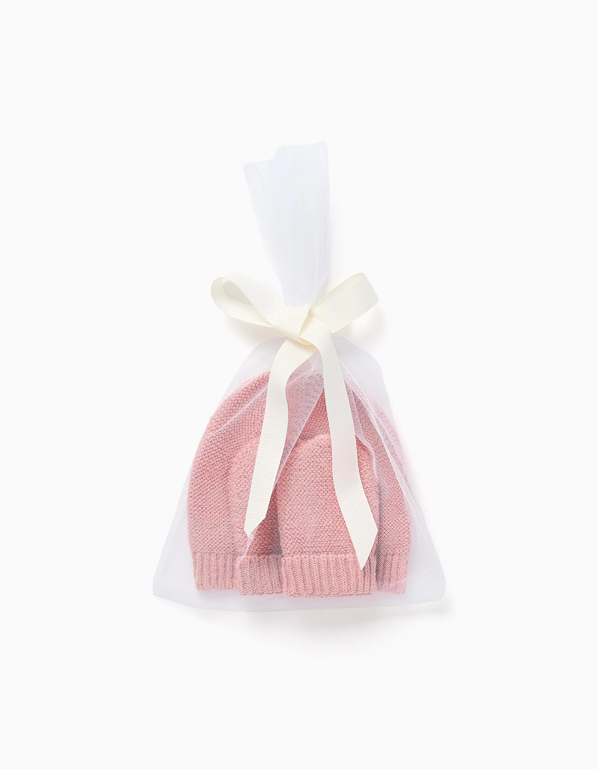 Pack of knitted beanie + gloves for newborn, pink - Image 4