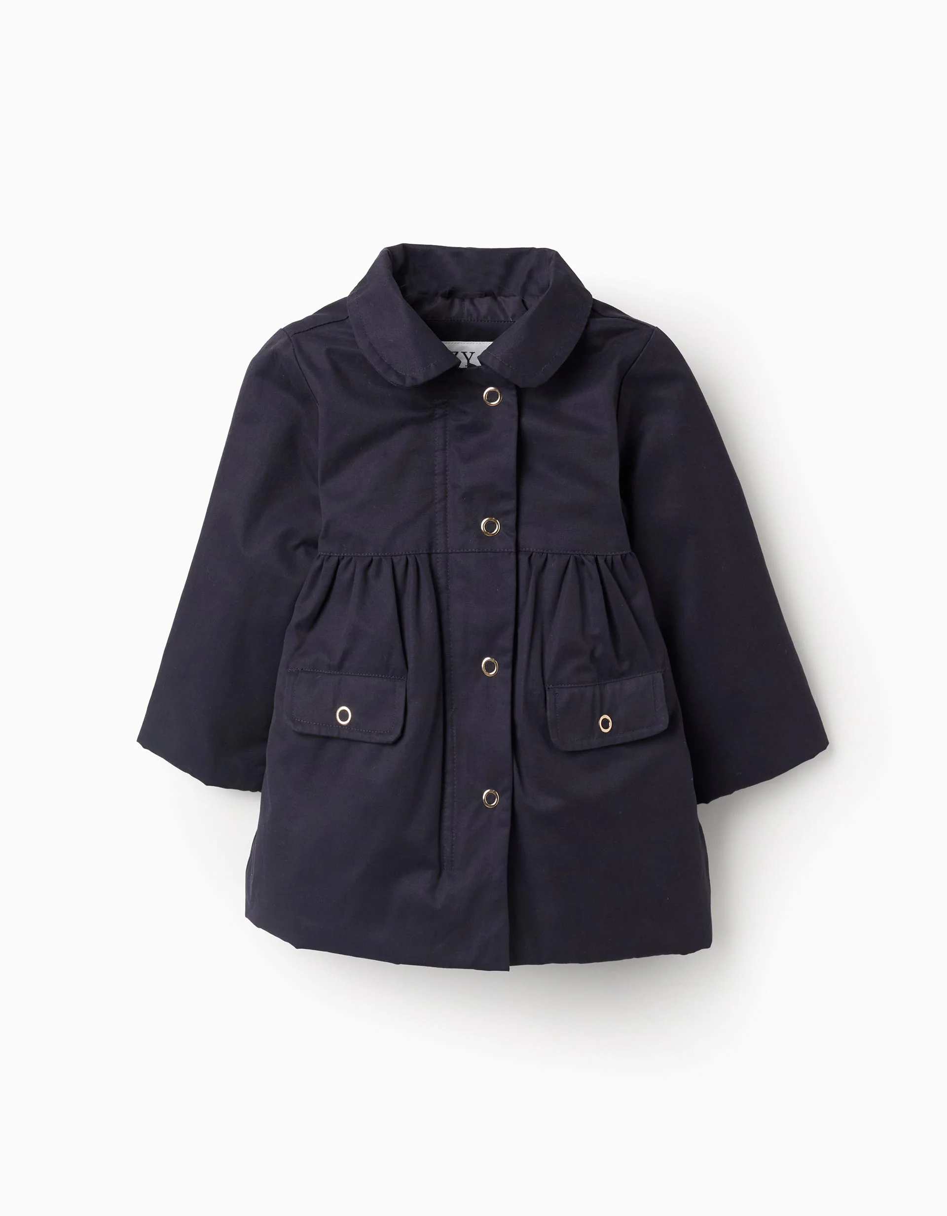 Padded A-Line Parka with Removable Hood for Baby Girls, Dark Blue - Image 3
