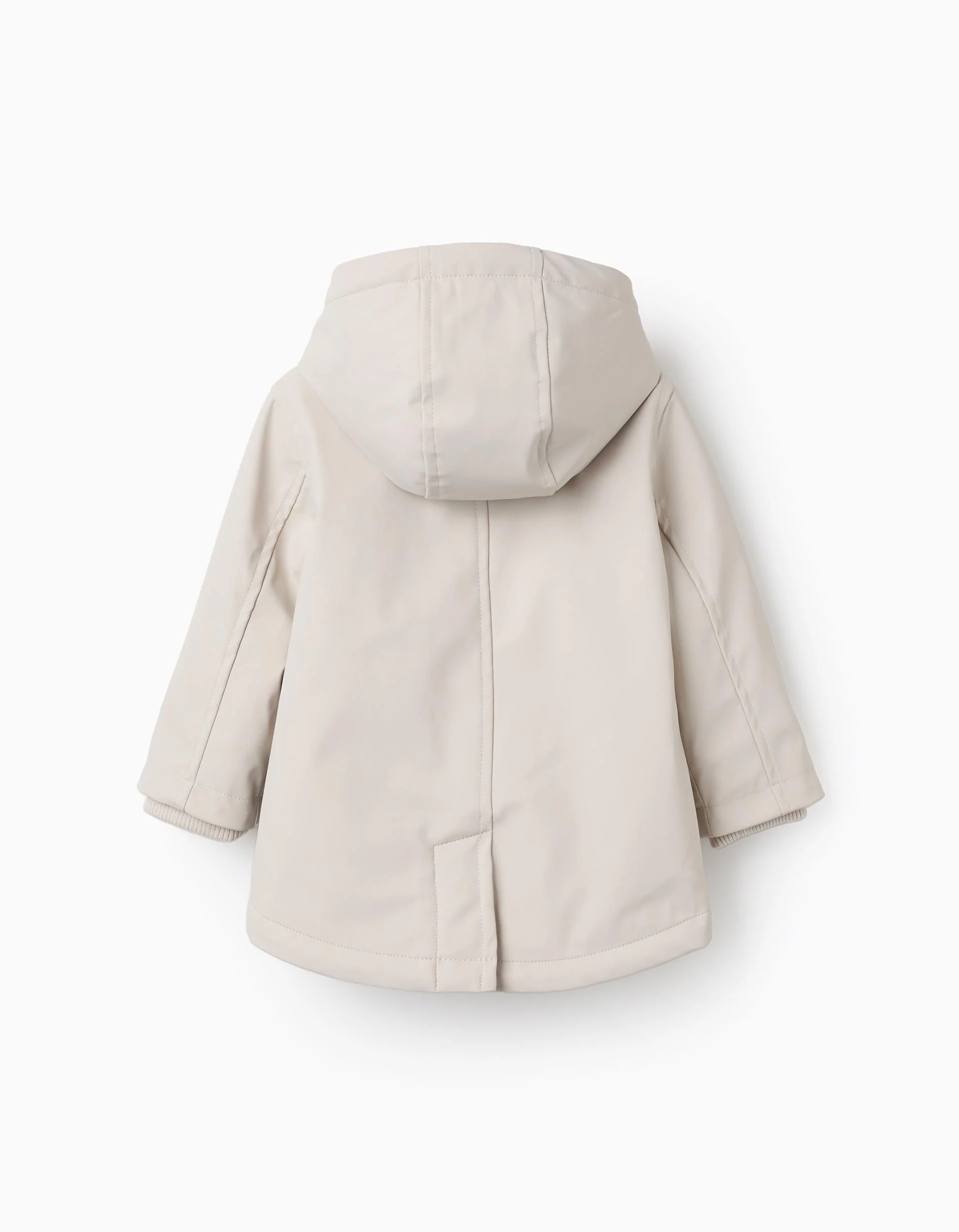Padded rubber parka with hood for baby boys, light beige - Image 2