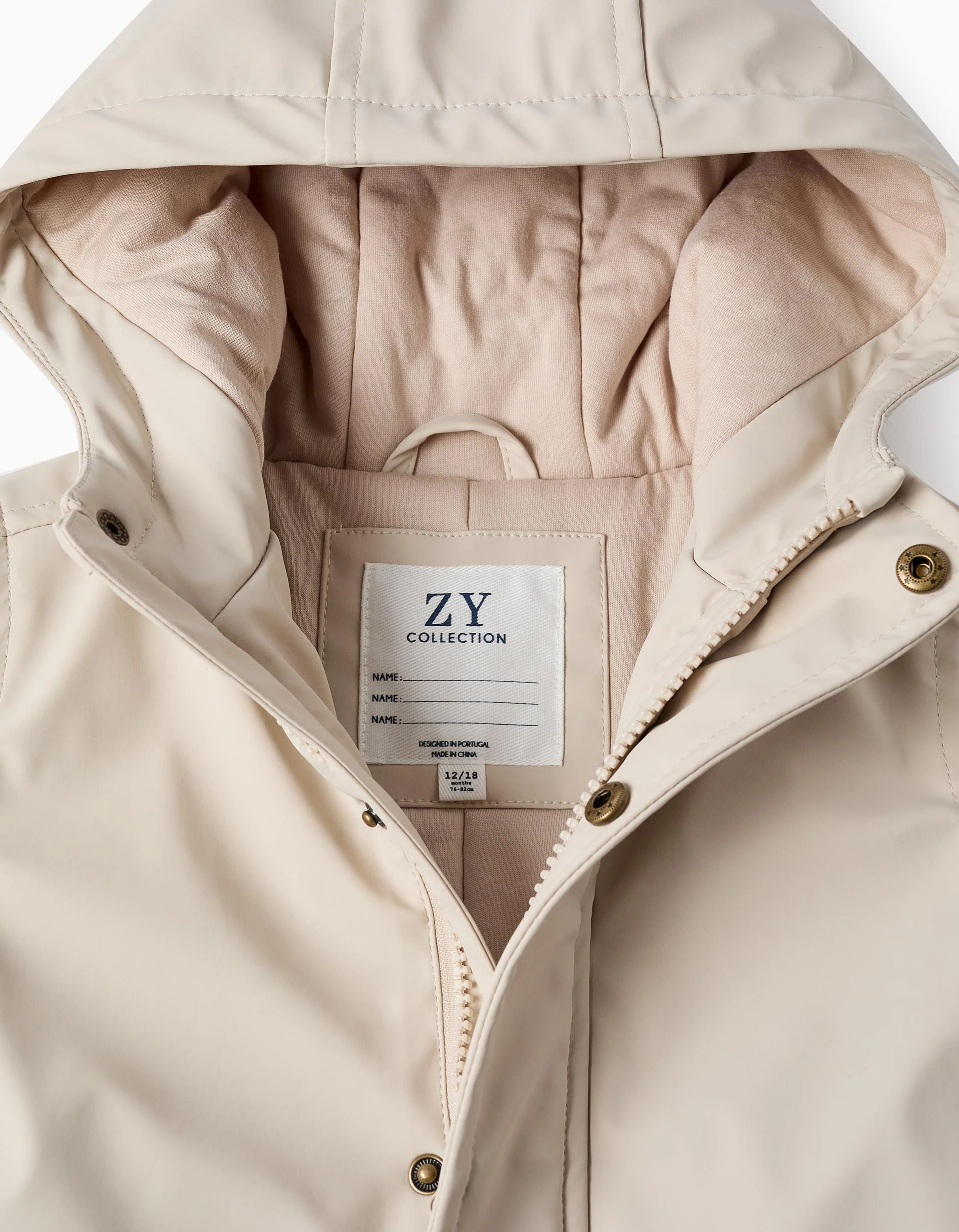 Padded rubber parka with hood for baby boys, light beige - Image 3