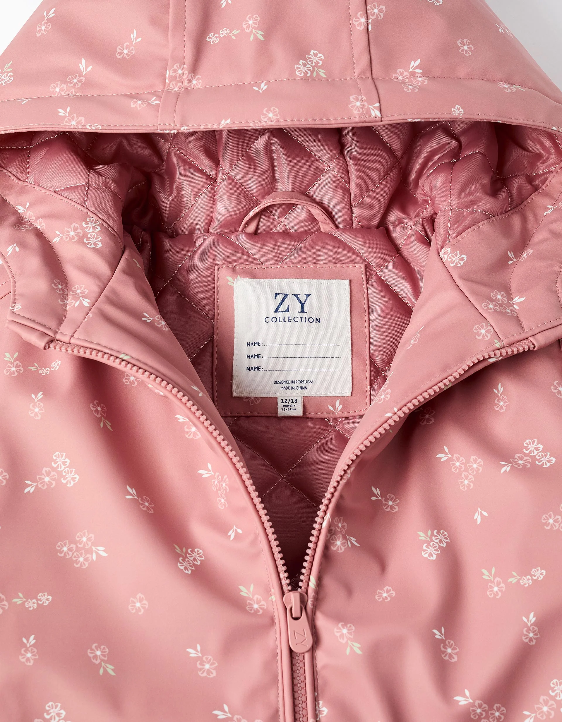 Padded rubber parka with hood for baby girls, pink - Image 4
