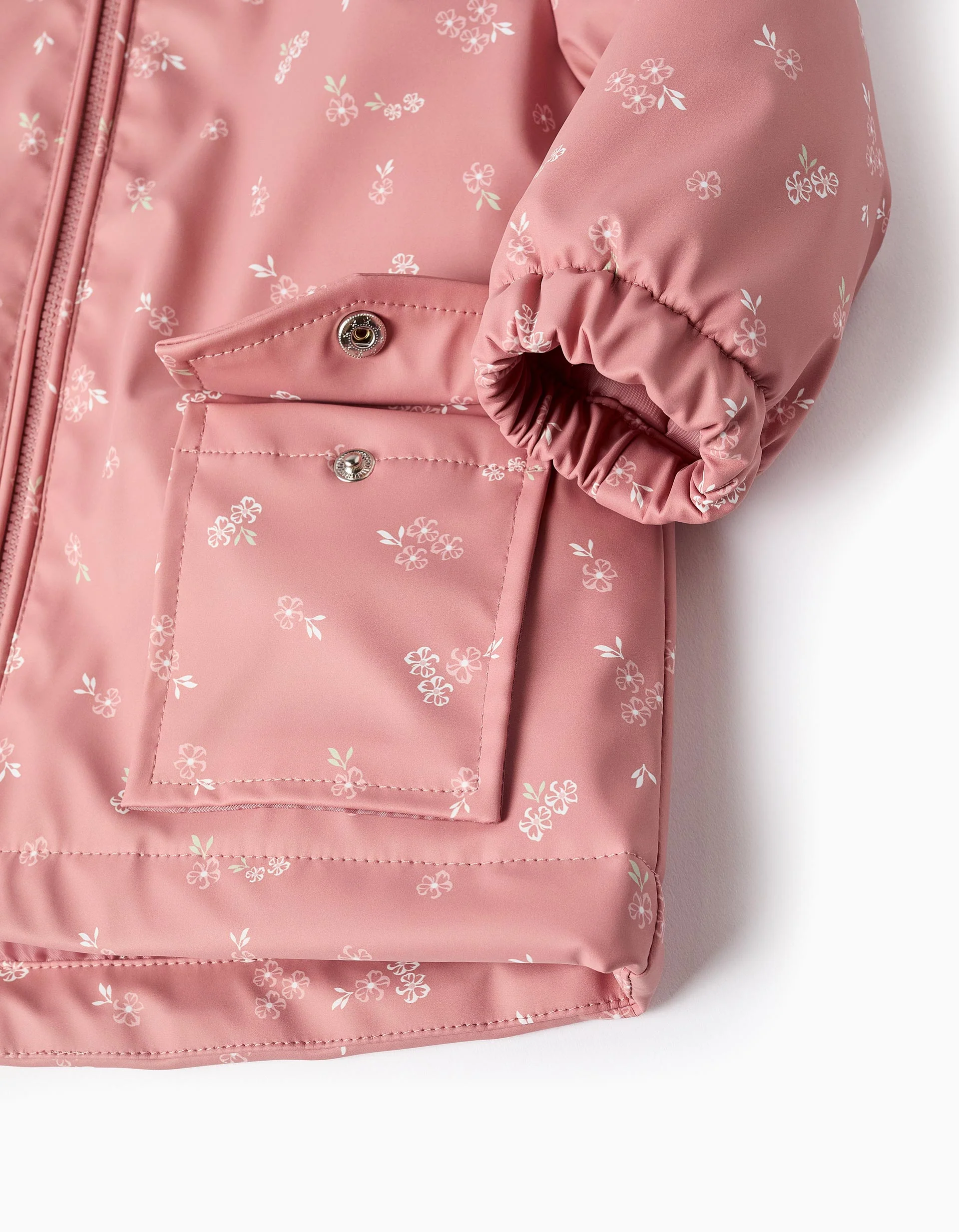 Padded rubber parka with hood for baby girls, pink - Image 5
