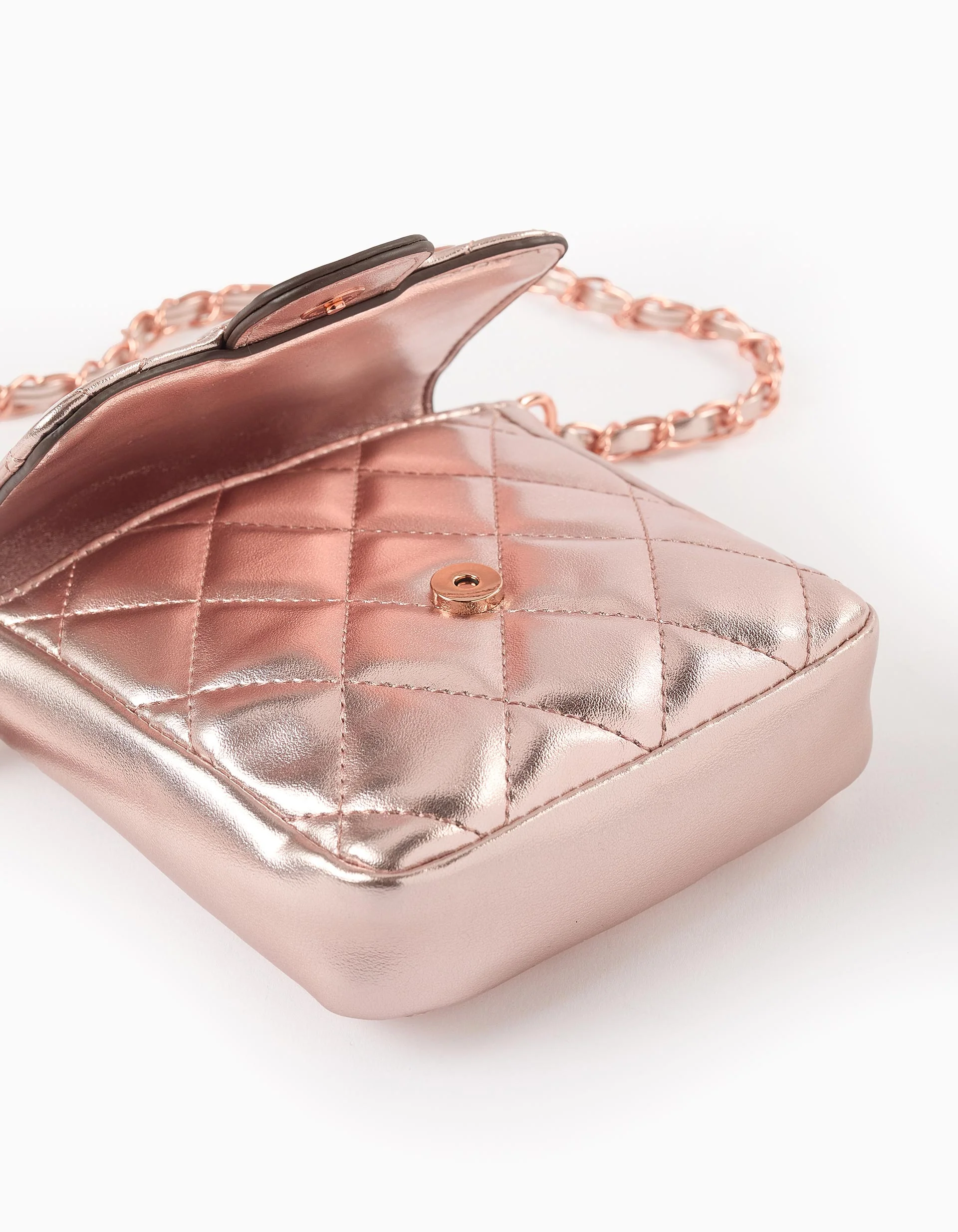 Padded Shiny Bag for Girls, Gold Pink - Image 3