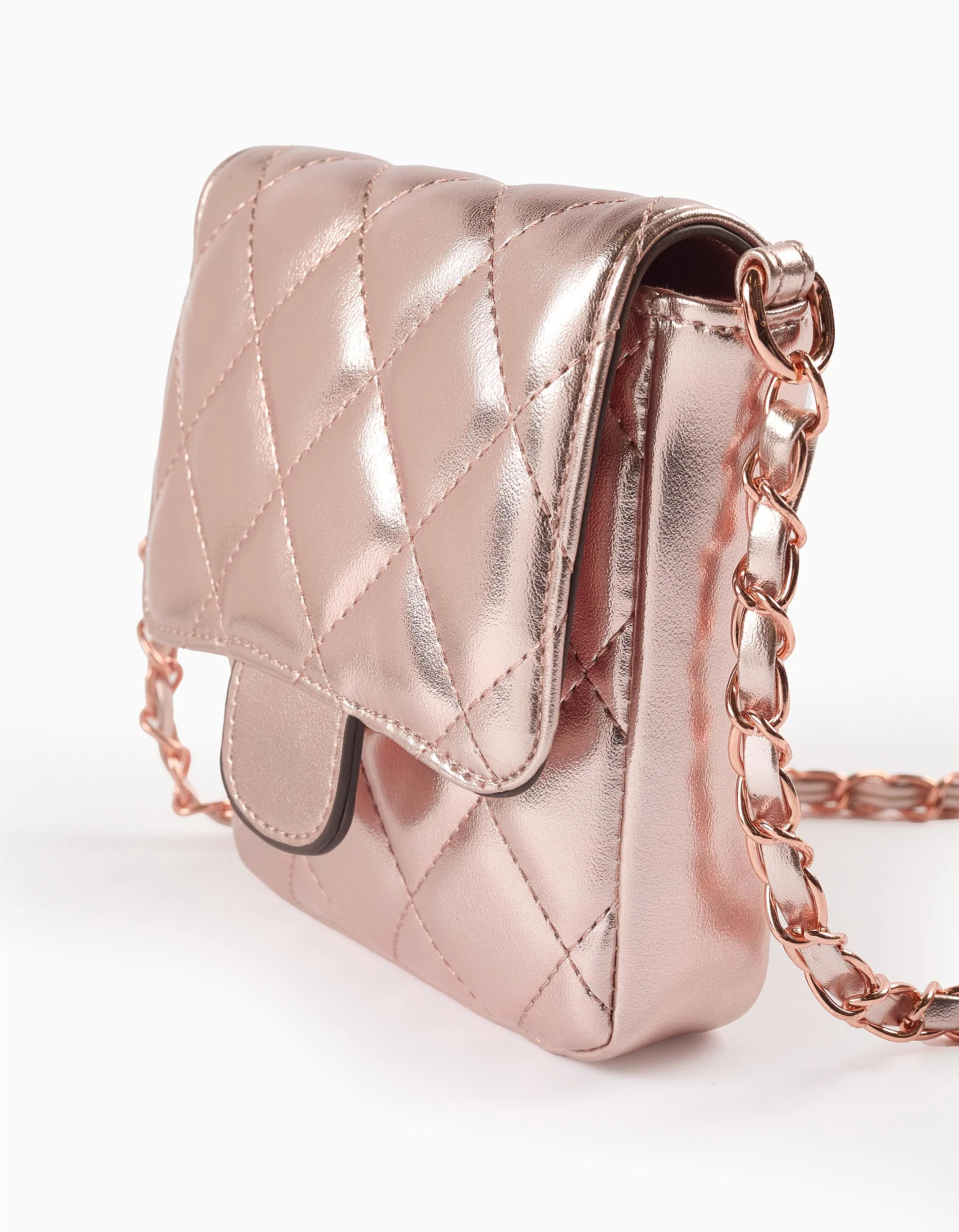 Padded Shiny Bag for Girls, Gold Pink - Image 4