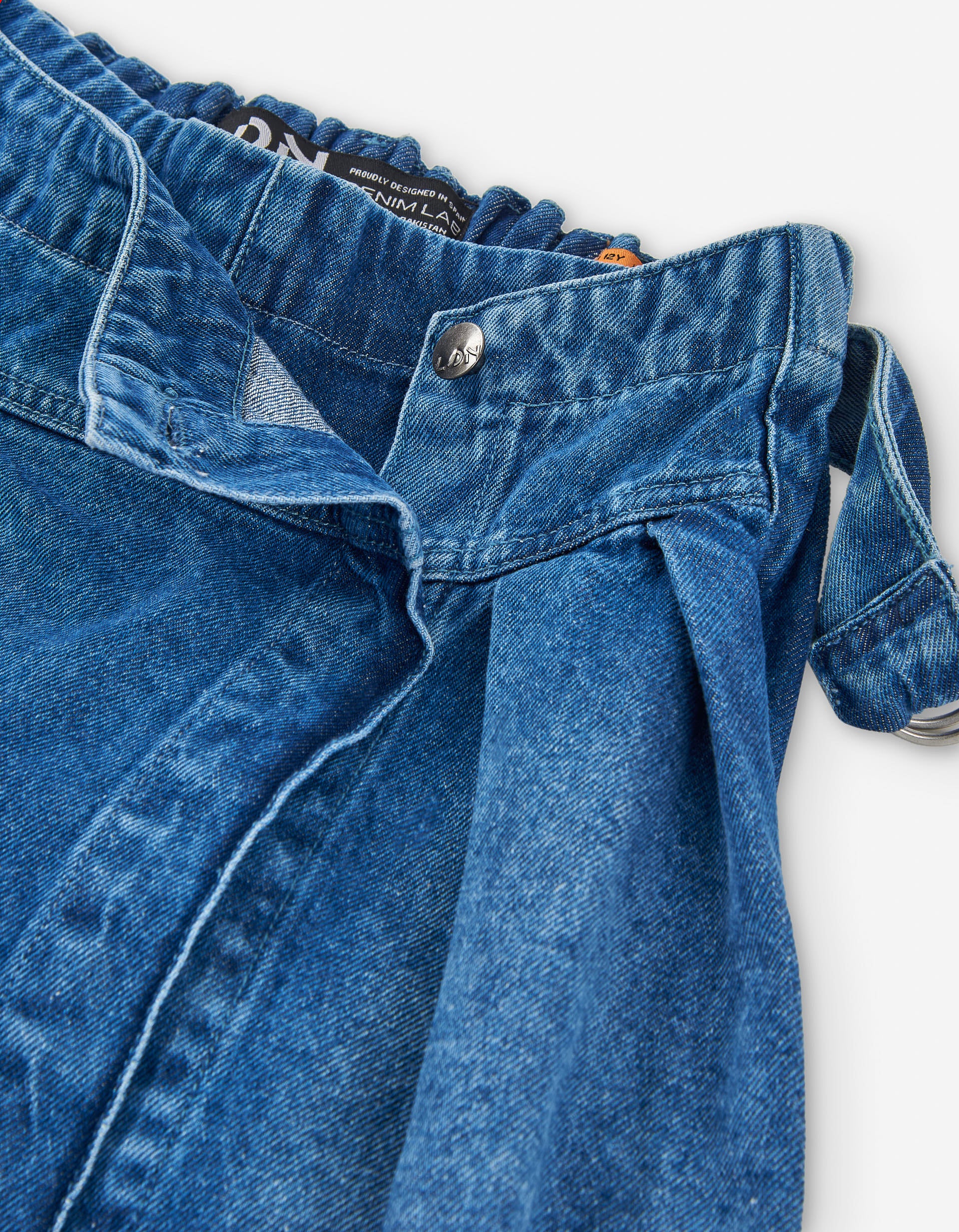 Pleated skort in denim with belt for girls, blue - Image 3