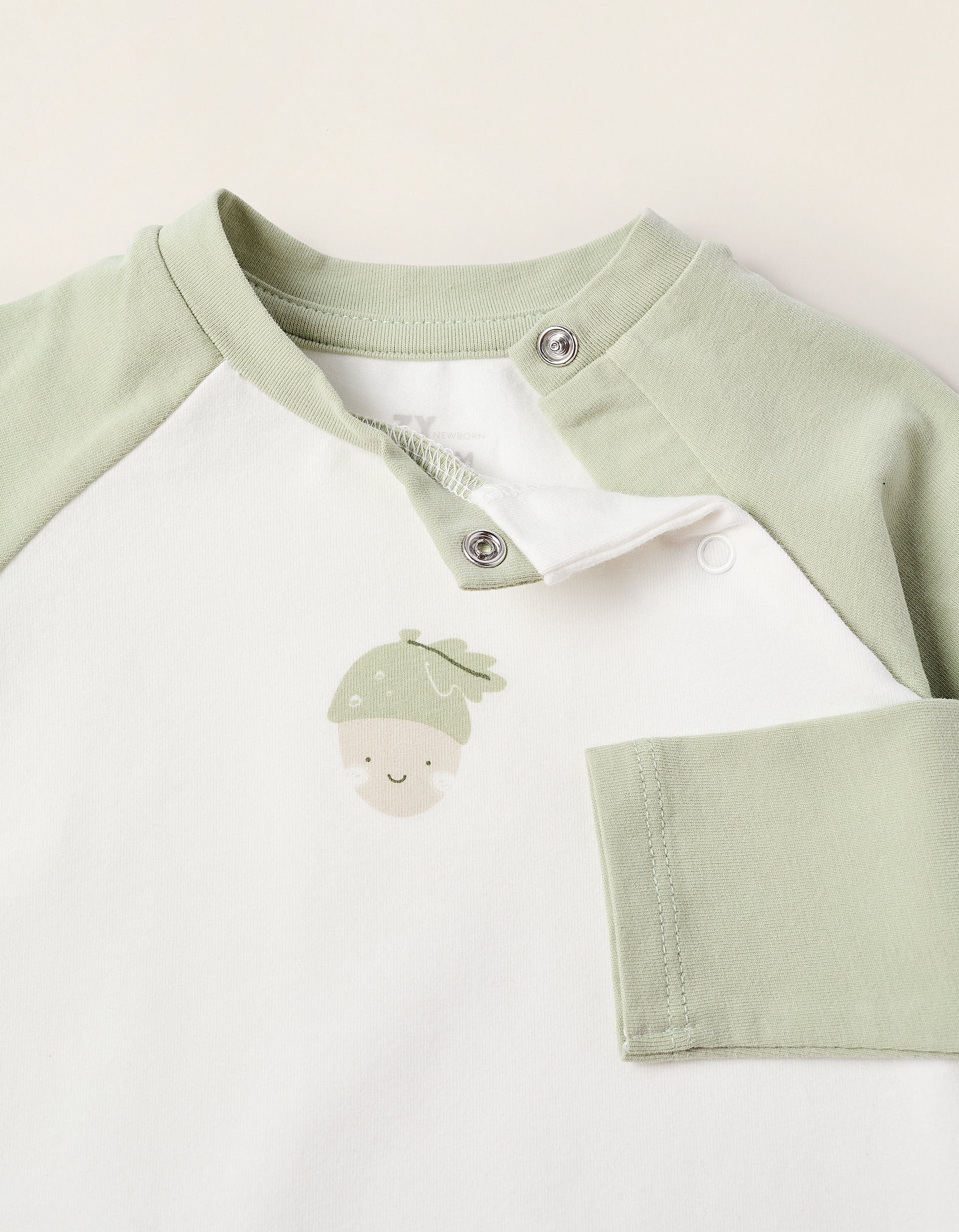 Raglan Sleeve Bodysuit for Newborns 'Nut', White/Green - Image 3