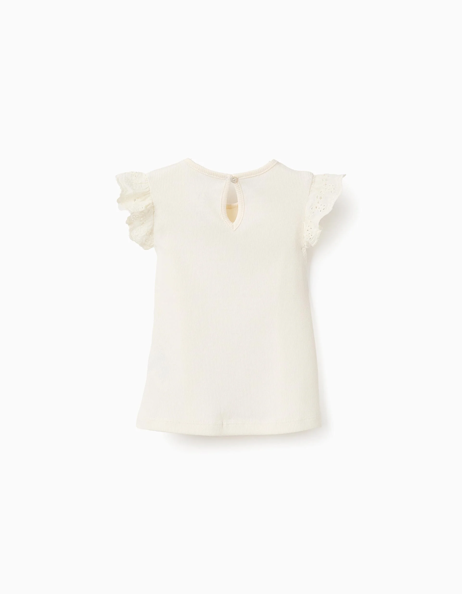 Ribbed Top with Broderie Anglaise Ruffle for Baby Girls, White - Image 2