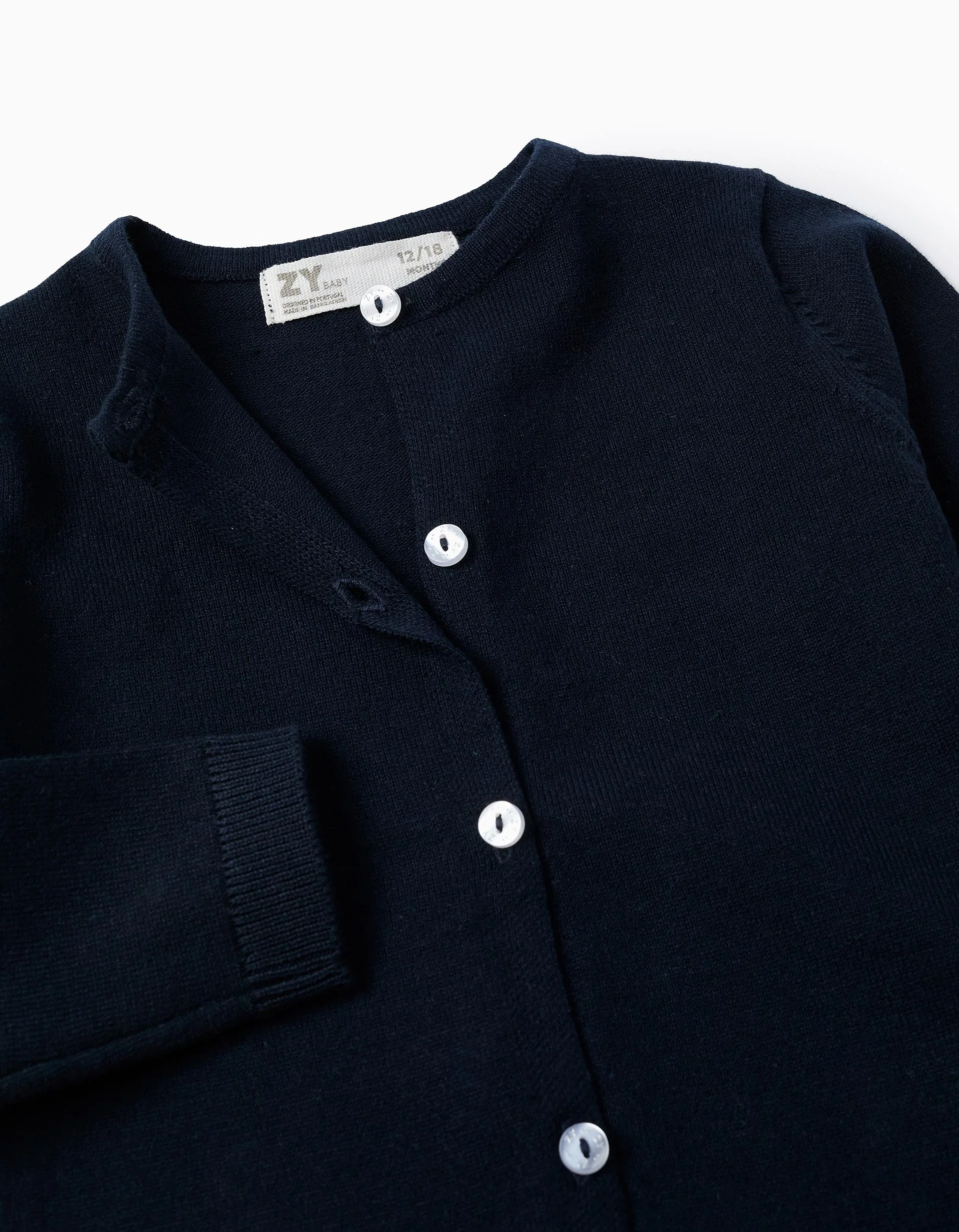Round Neck Cardigan for Baby Girls, Dark Blue - Image 3