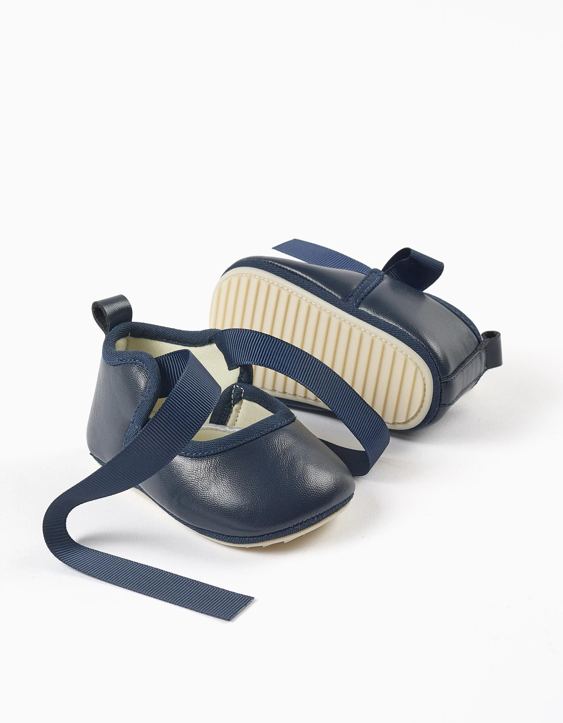 Satin Bow Ballerina Flats for Newborn Girls, Dark Blue - Image 3
