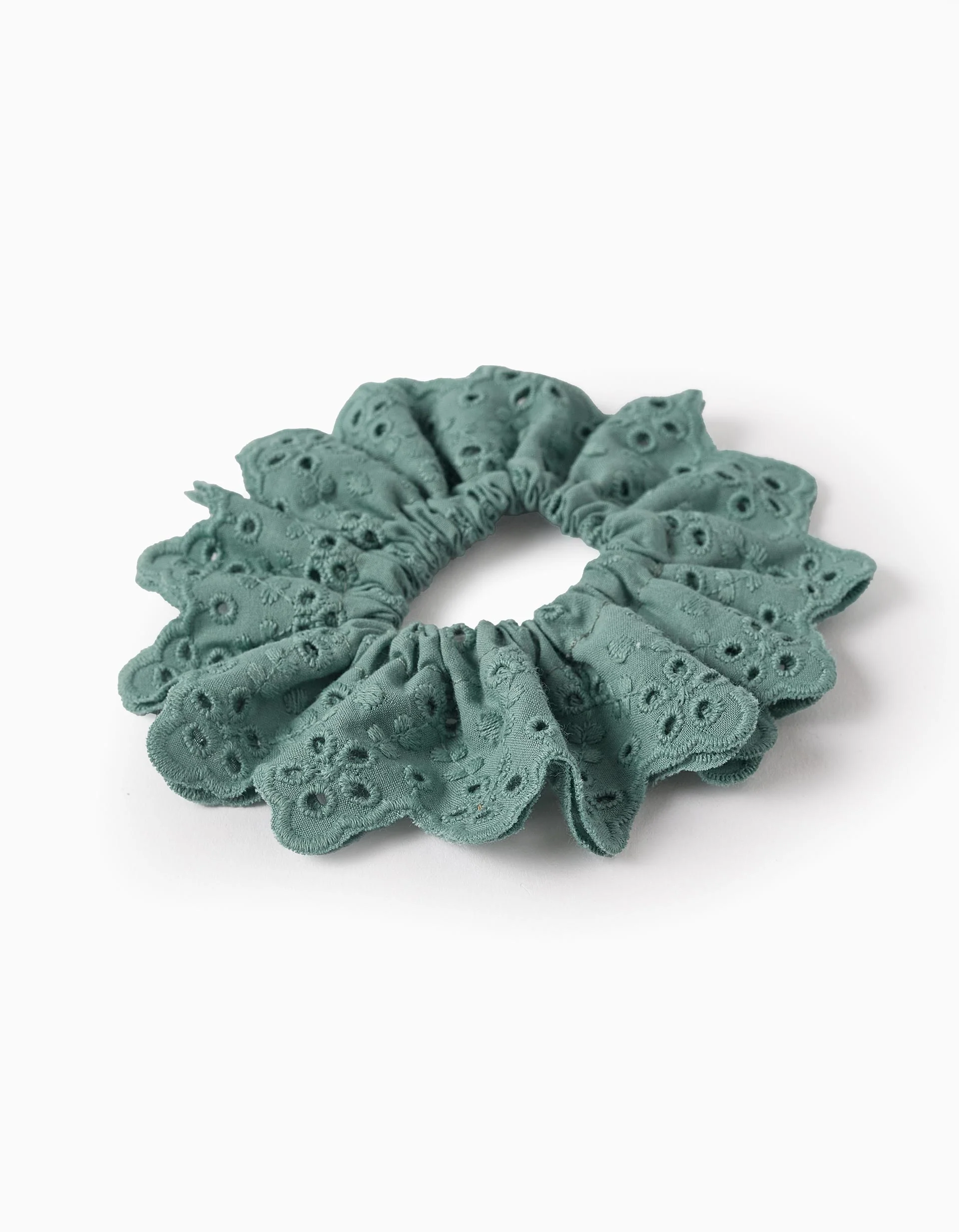Scrunchie with Broderie Anglaise for Babies and Girls, Aqua Green - Image 2