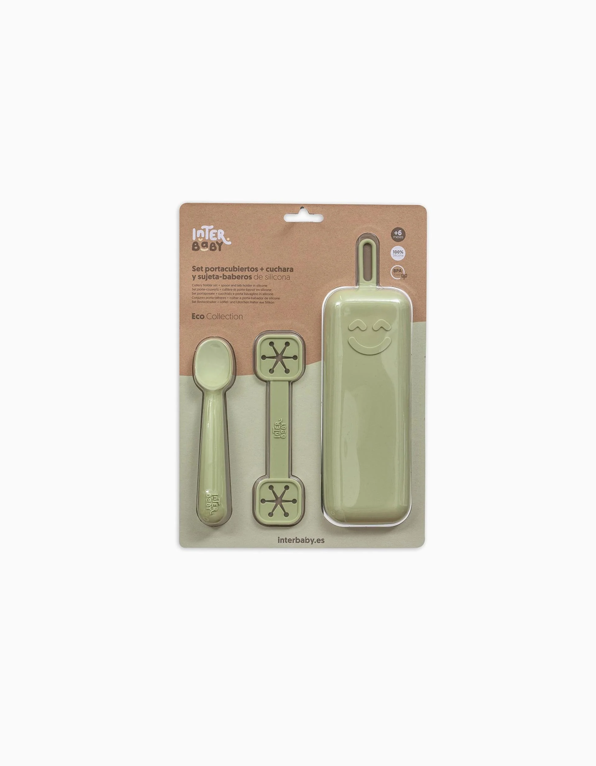Set of Silicone Case + Spoon + Bib Holder Interbaby 6M+, Green - Image 5