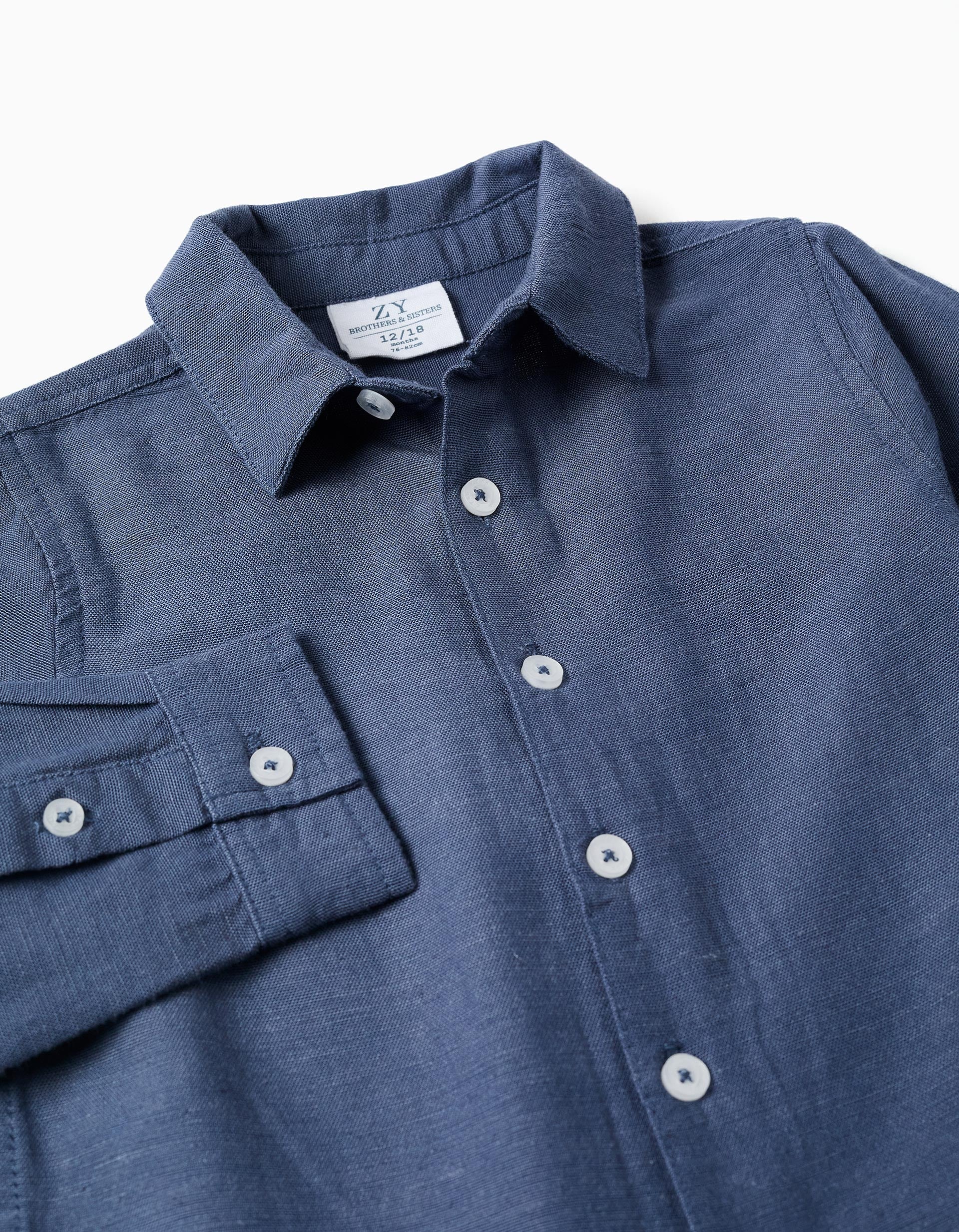 Shirt in linen with roll-up sleeves You&Me for baby boys, blue - Image 3