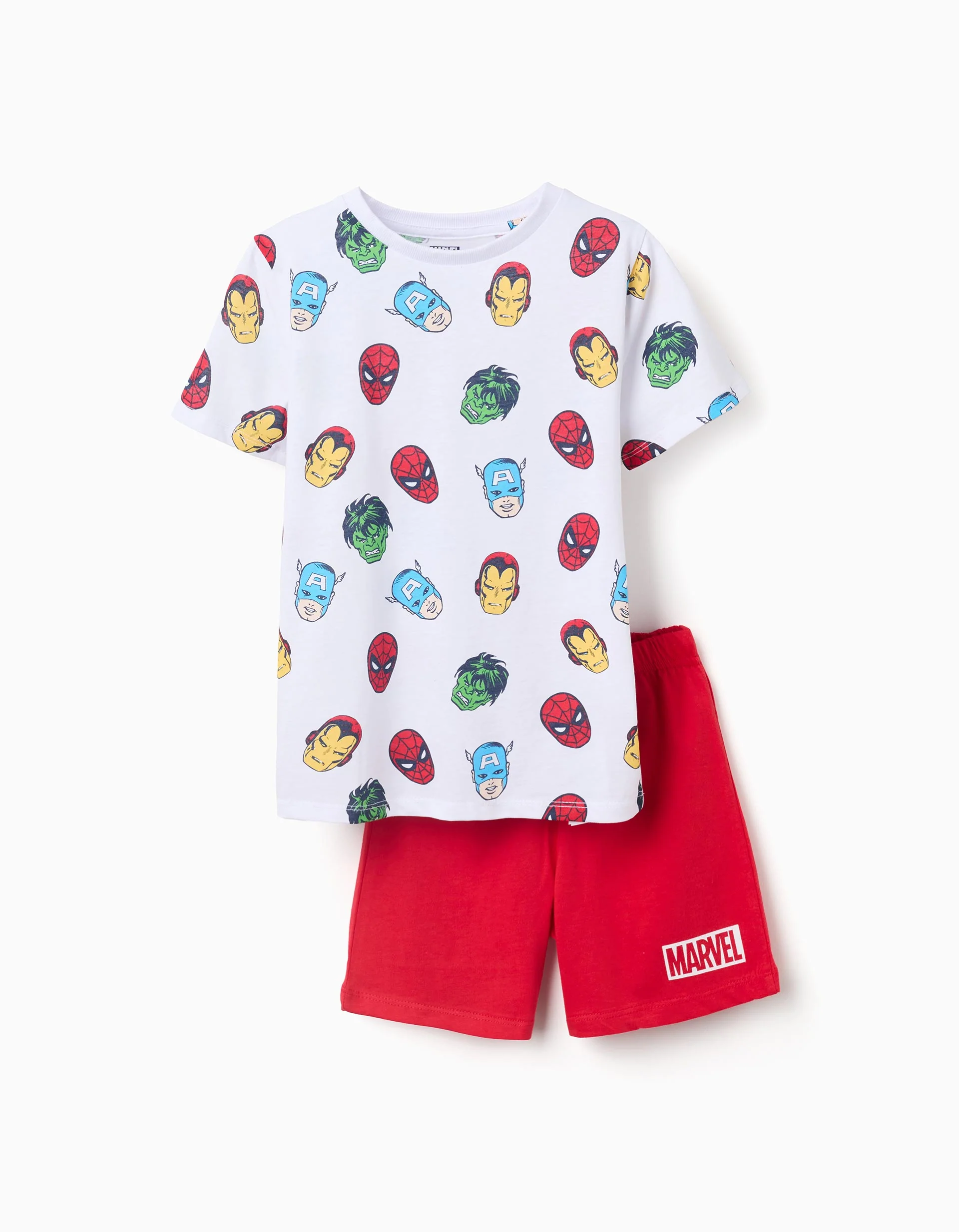 Short sleeve cotton pyjamas with Marvel prints for boys, white/red