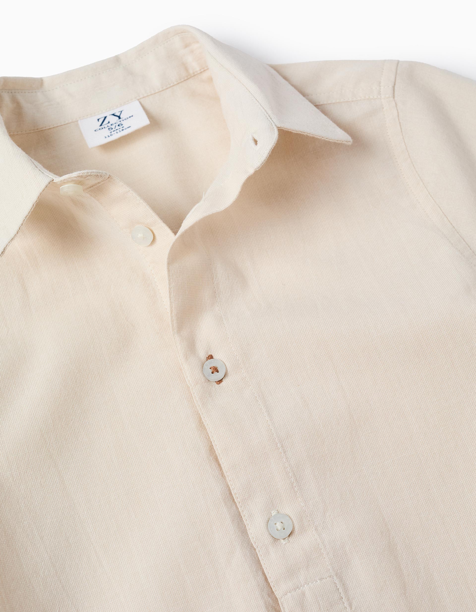 Short Sleeve Plain Cotton Shirt for Boys, Beige - Image 3
