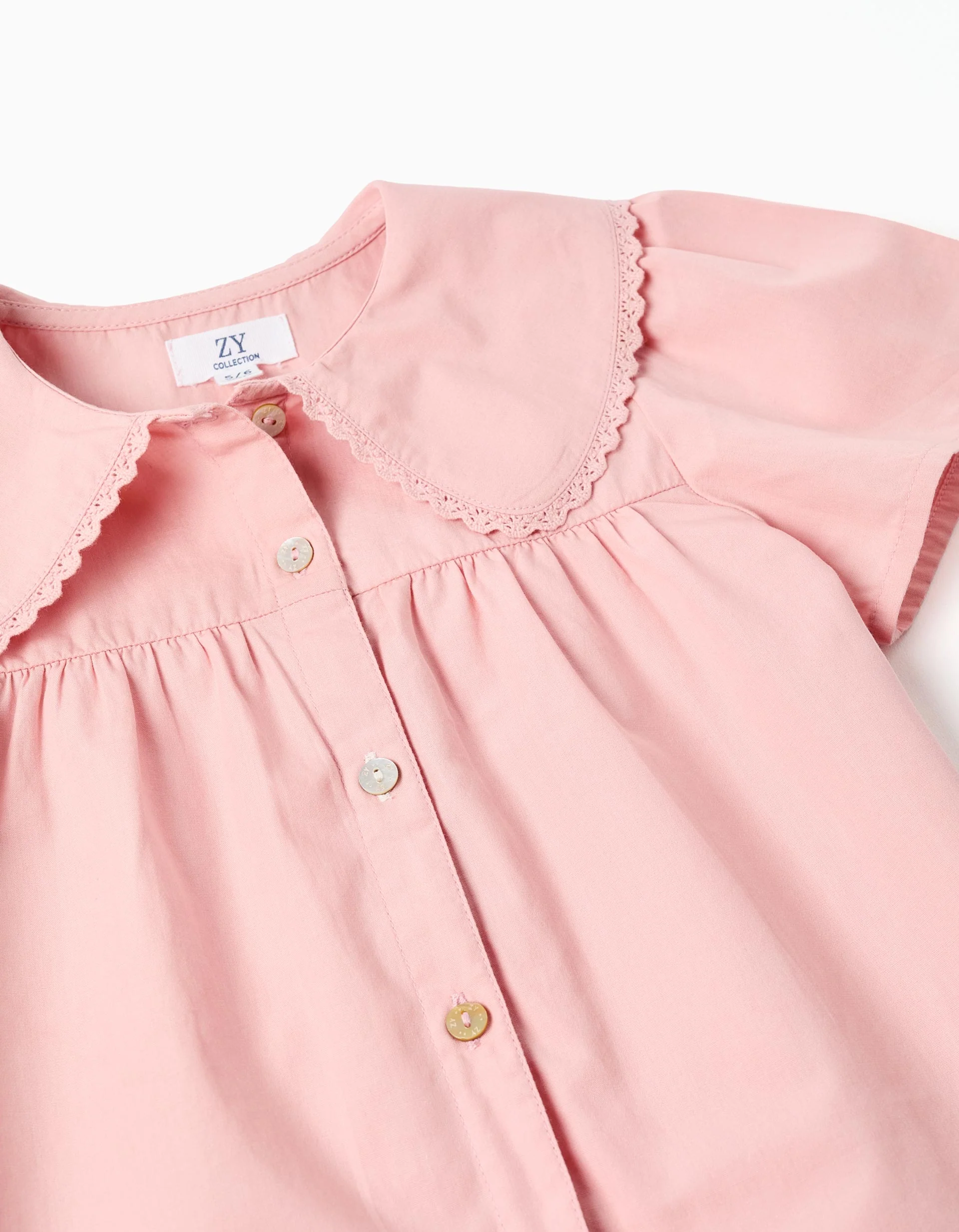 Short sleeve poplin shirt with maxi collar for girls, pink - Image 3