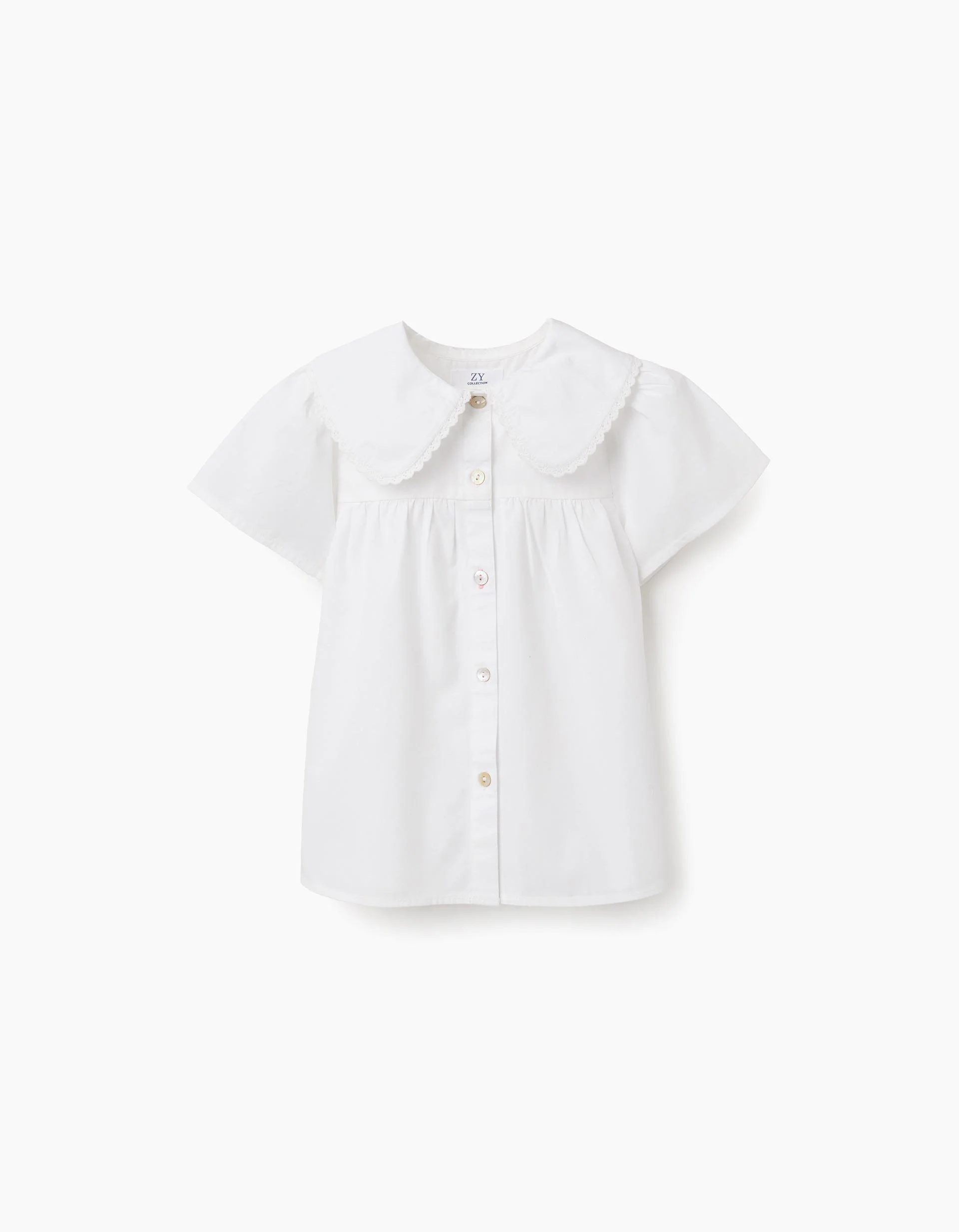 Short sleeve poplin shirt with maxi collar for girls, white