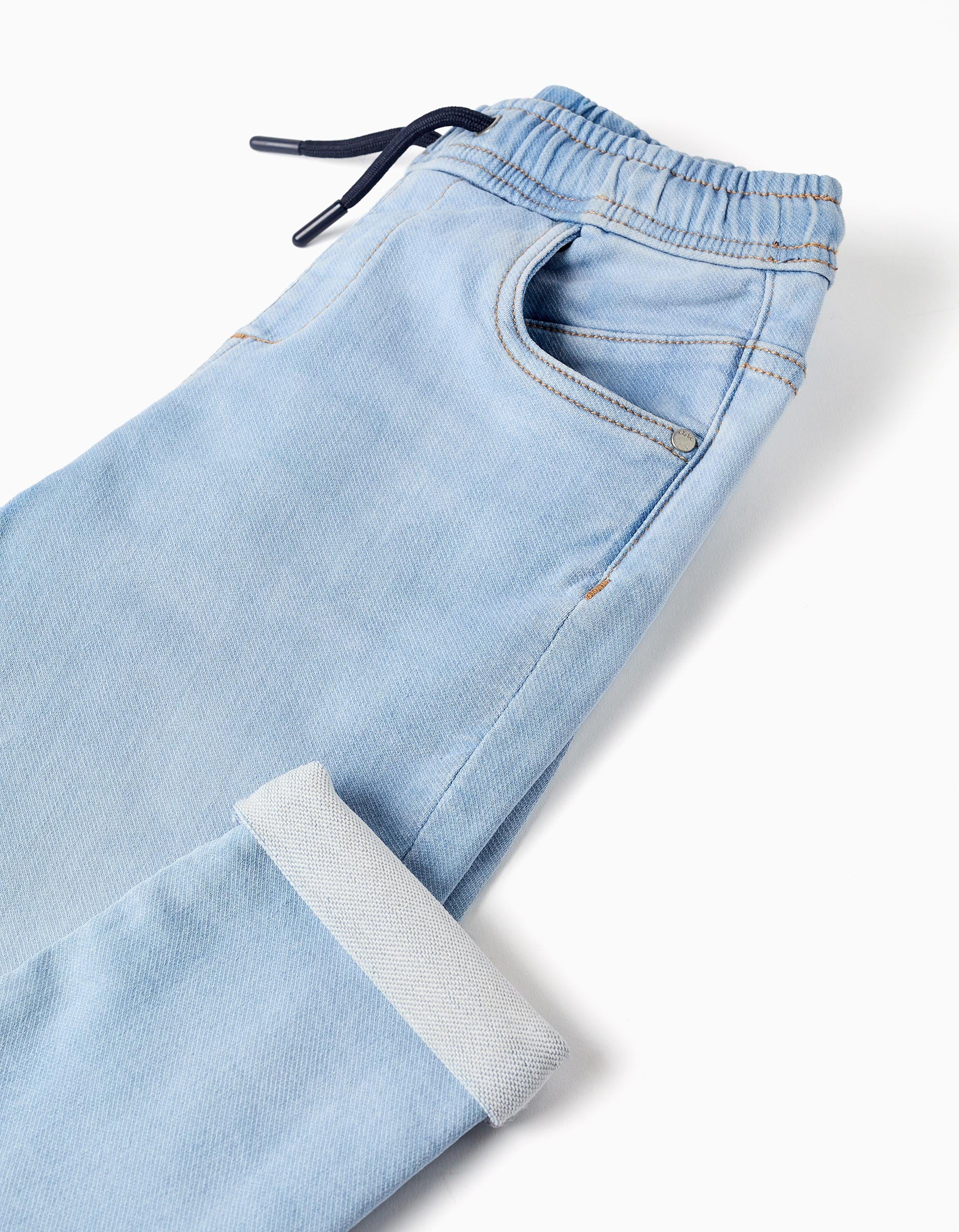 Slim fit denim joggers with drawstring for boys, light blue - Image 4