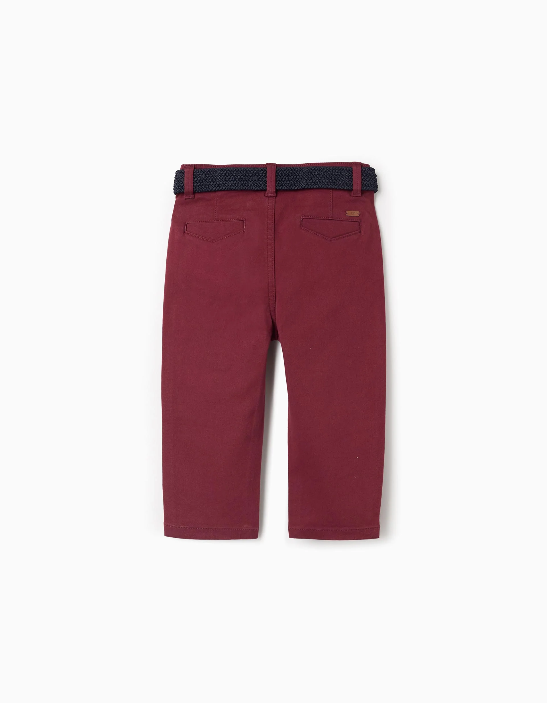 Slim fit twill chino trousers with belt for baby boys, dark red - Image 2