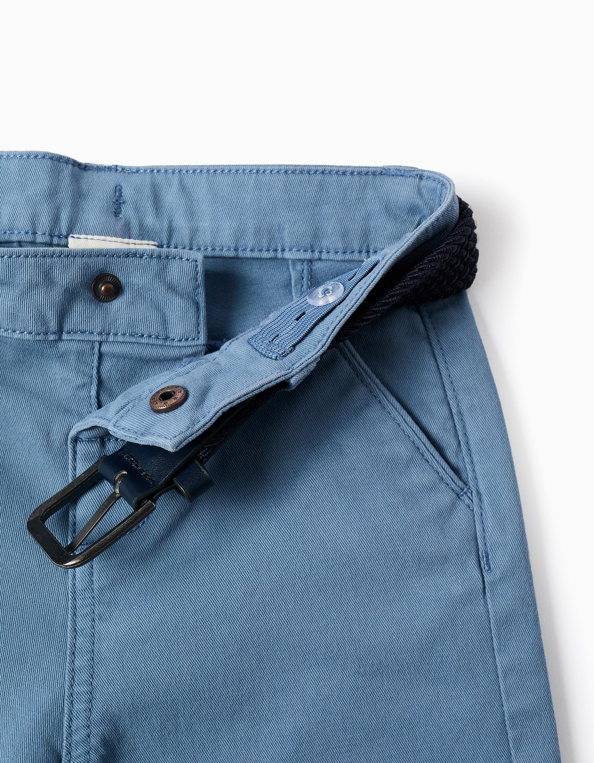 Slim fit twill chino trousers with belt for baby boys, light blue - Image 3