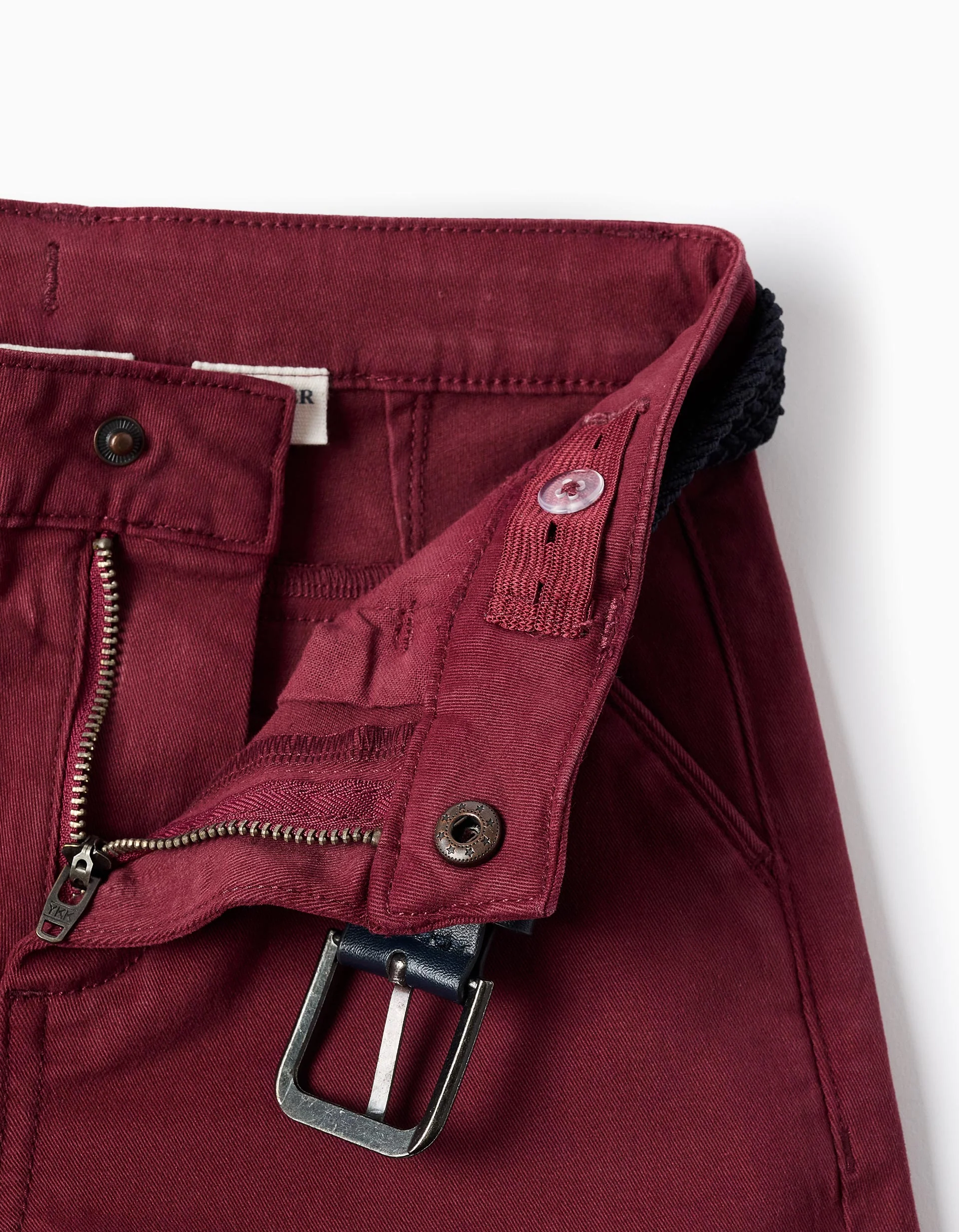 Slim fit twill chino trousers with belt for boys, dark red - Image 3
