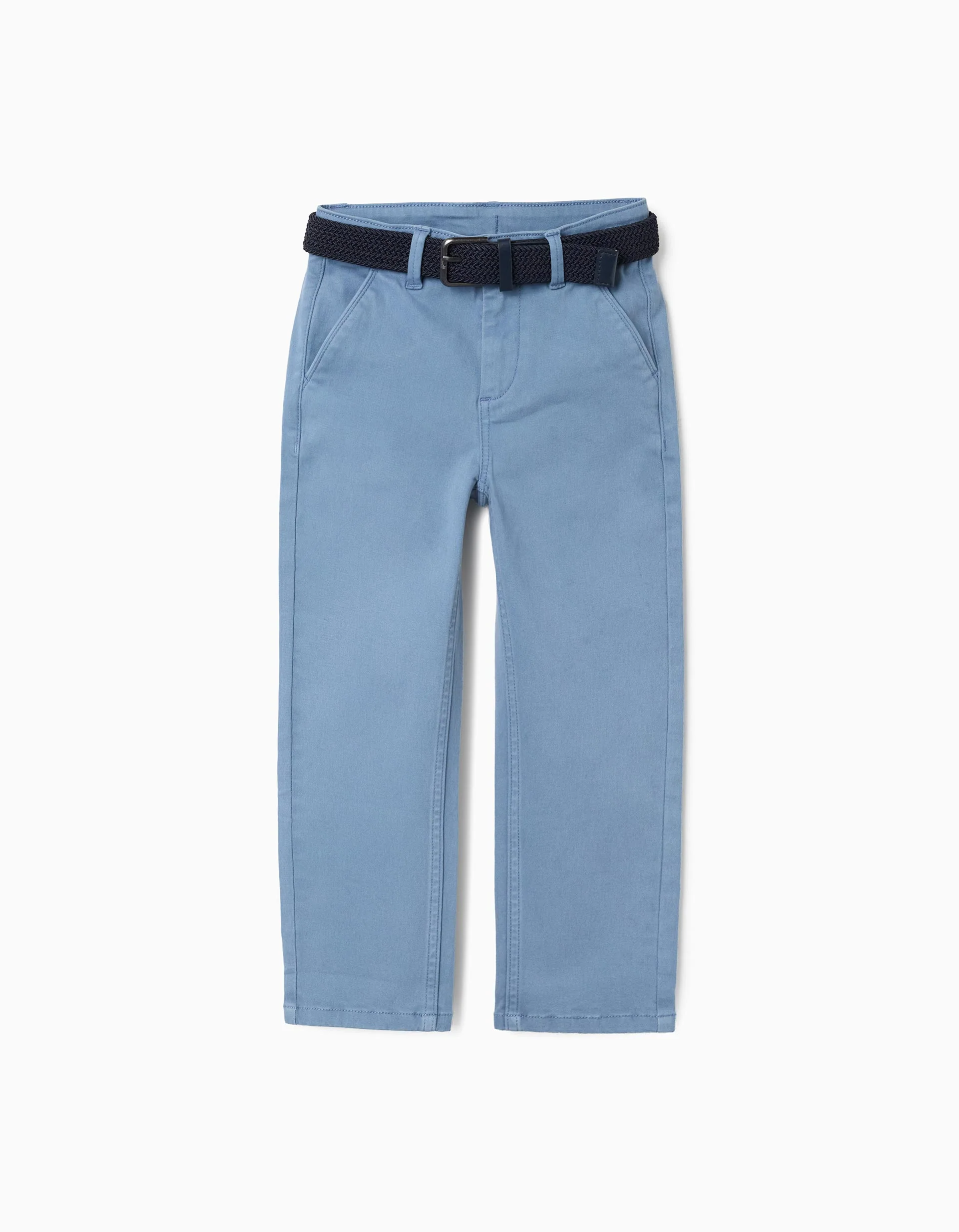 Slim fit twill chino trousers with belt for boys, light blue